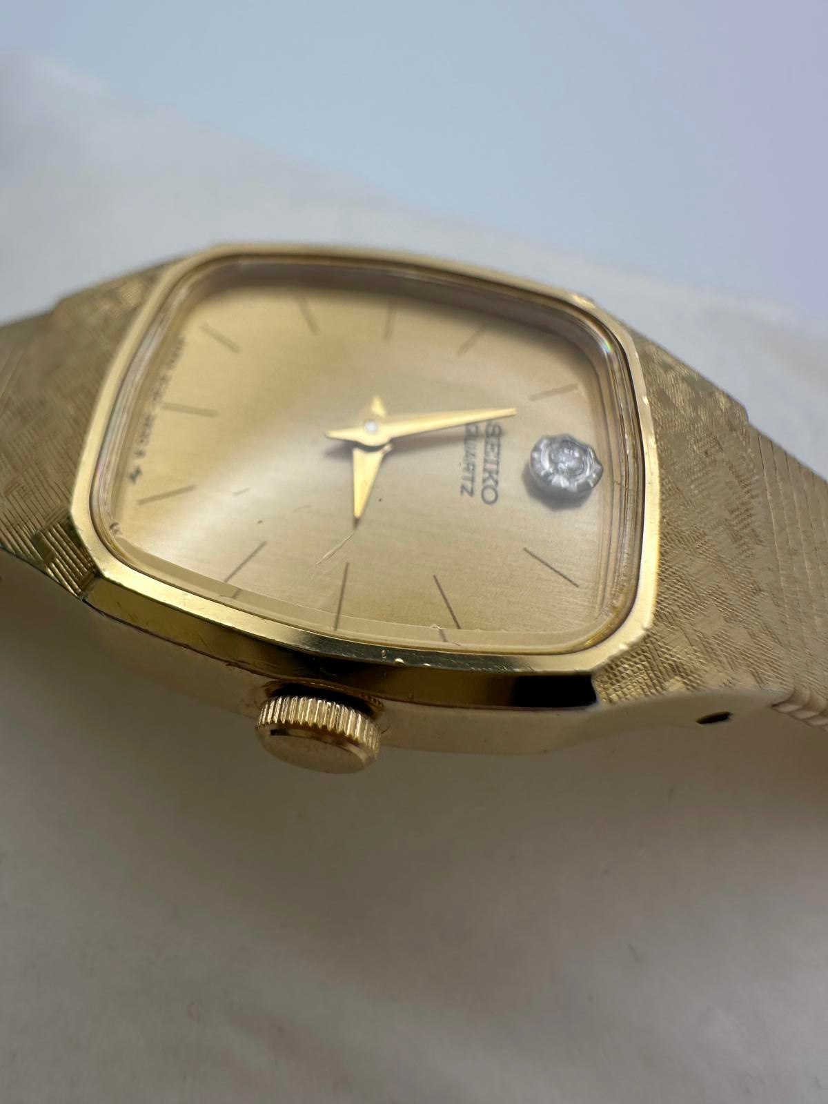 Seiko Quartz Gold-Tone Tank Watch – 16mm Vintage 1980s Japan, Fresh Battery