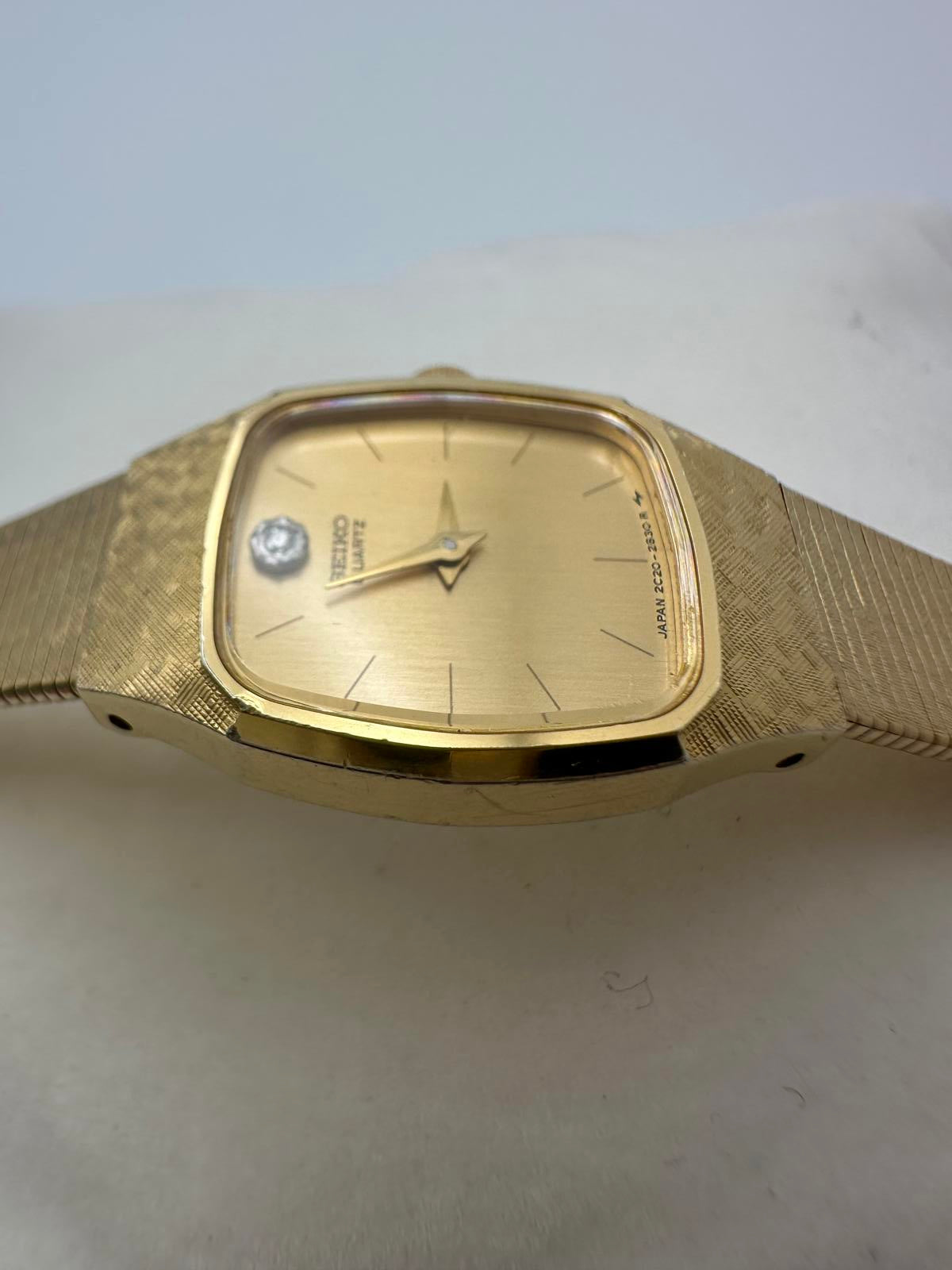 Seiko Quartz Gold-Tone Tank Watch – 16mm Vintage 1980s Japan, Fresh Battery