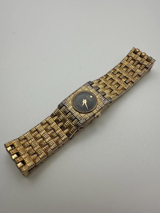 80s-90s Seiko Quartz 1E20 Women’s Gold Bracelet Watch Black Dial New Battery