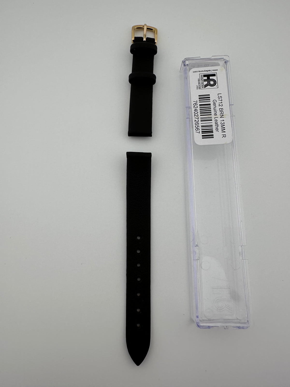 Hadley-Roma Genuine Leather Watch Band 13mm Dark Brown Gold Buckle, alternate view 2