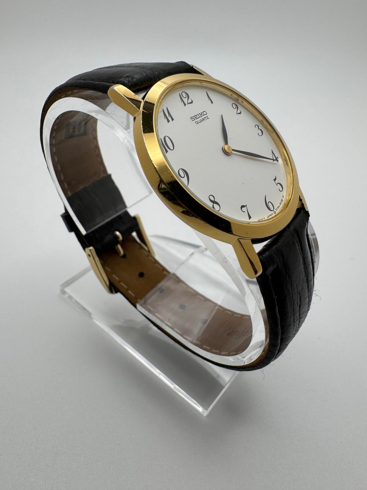 1980s Vintage Seiko Quartz Gold Tone White Dial Vintage Watch 34mm, 80s, Mens