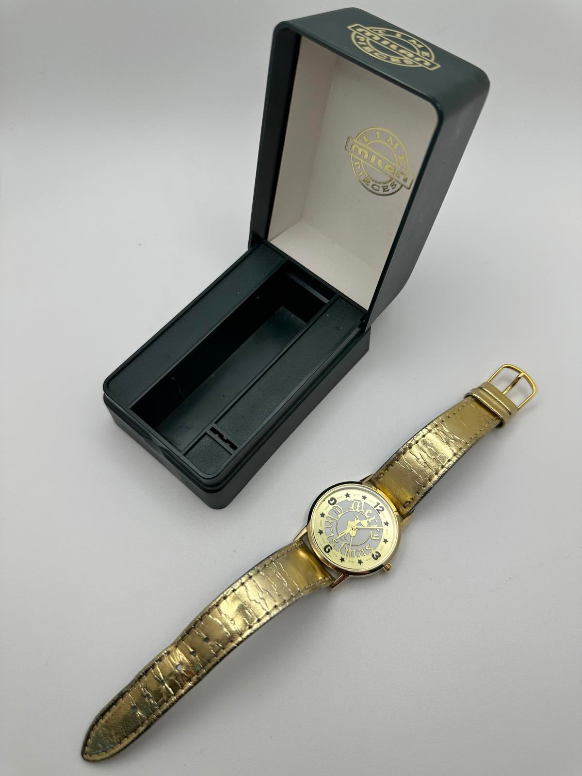 Vintage Milan Gold Tone Watch 33mm Unisex Quartz Holiday Ready "Merry Christmas"