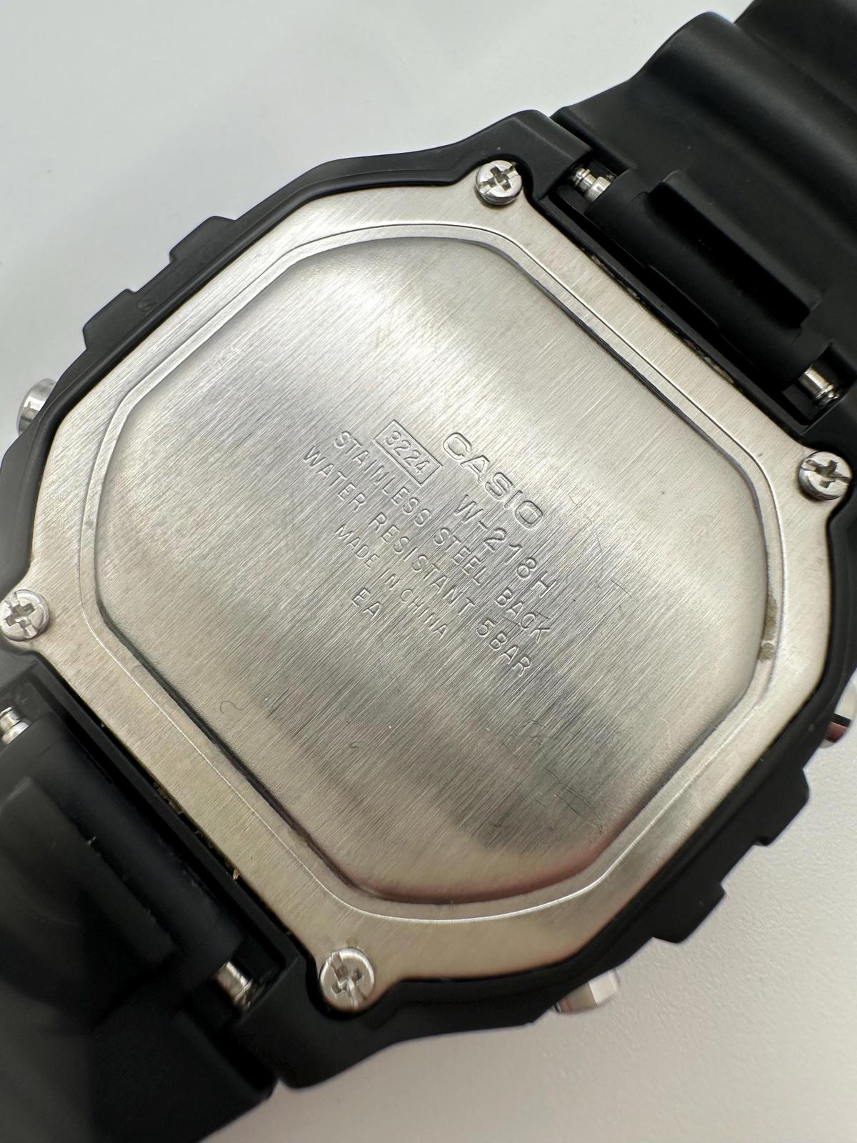 Casio Illuminator Digital Watch – Model 3224 W-218H – Black Resin Strap, 50M Water Resistant, Alarm & Chronograph