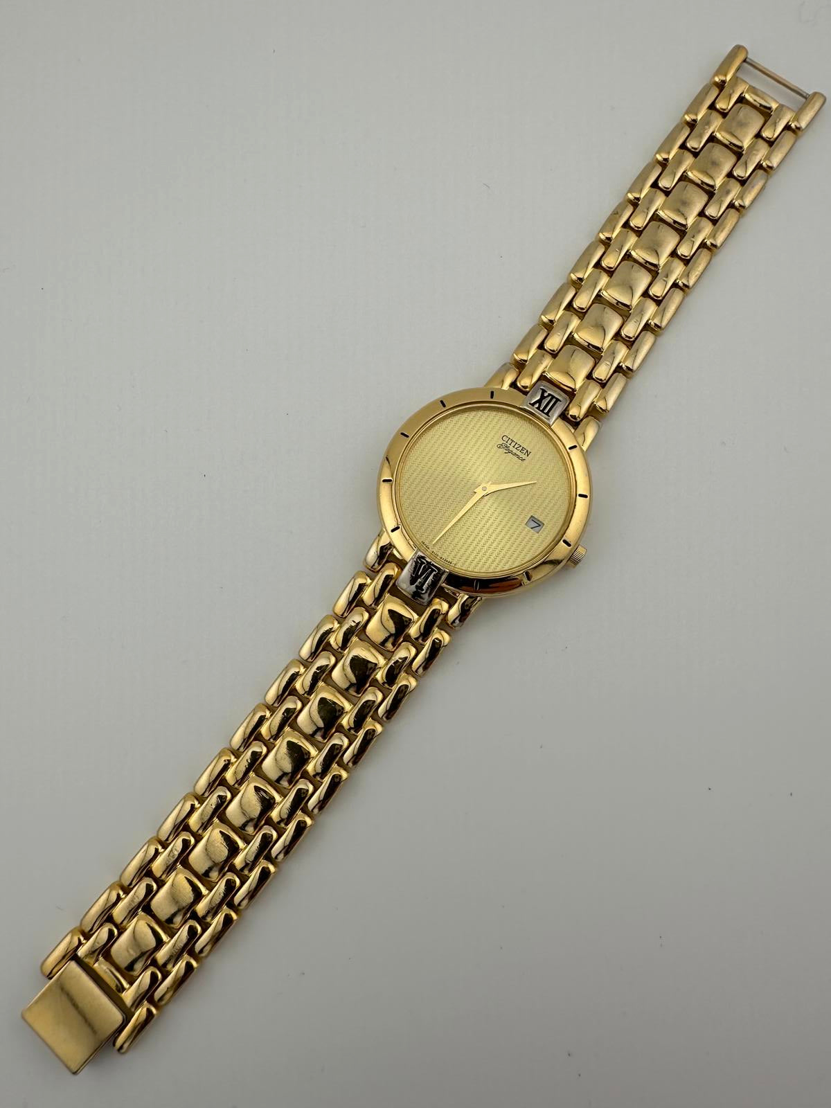 Vintage Citizen Elegance Gold Quartz Watch 33mm Date Japan