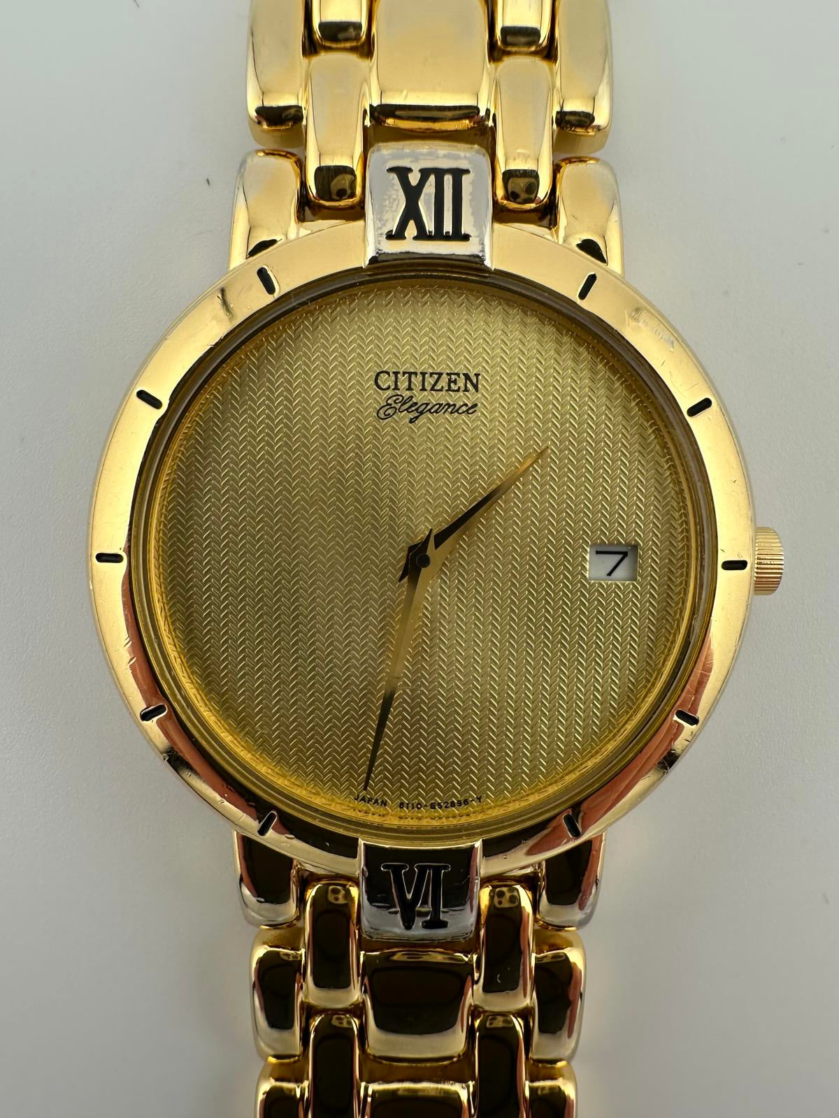 Vintage Citizen Elegance Gold Quartz Watch 33mm Date Japan
