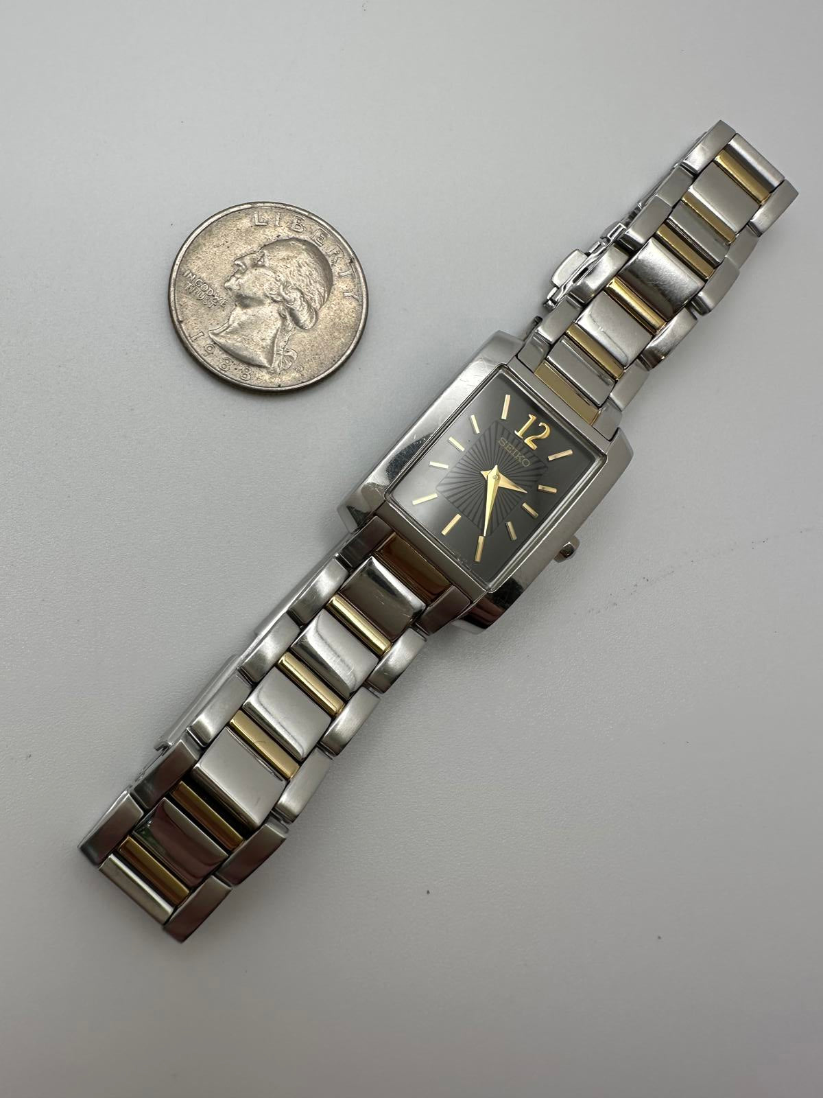 Seiko Two-Tone Tank Quartz Watch – 21mm – Fresh Battery – Black & Gold