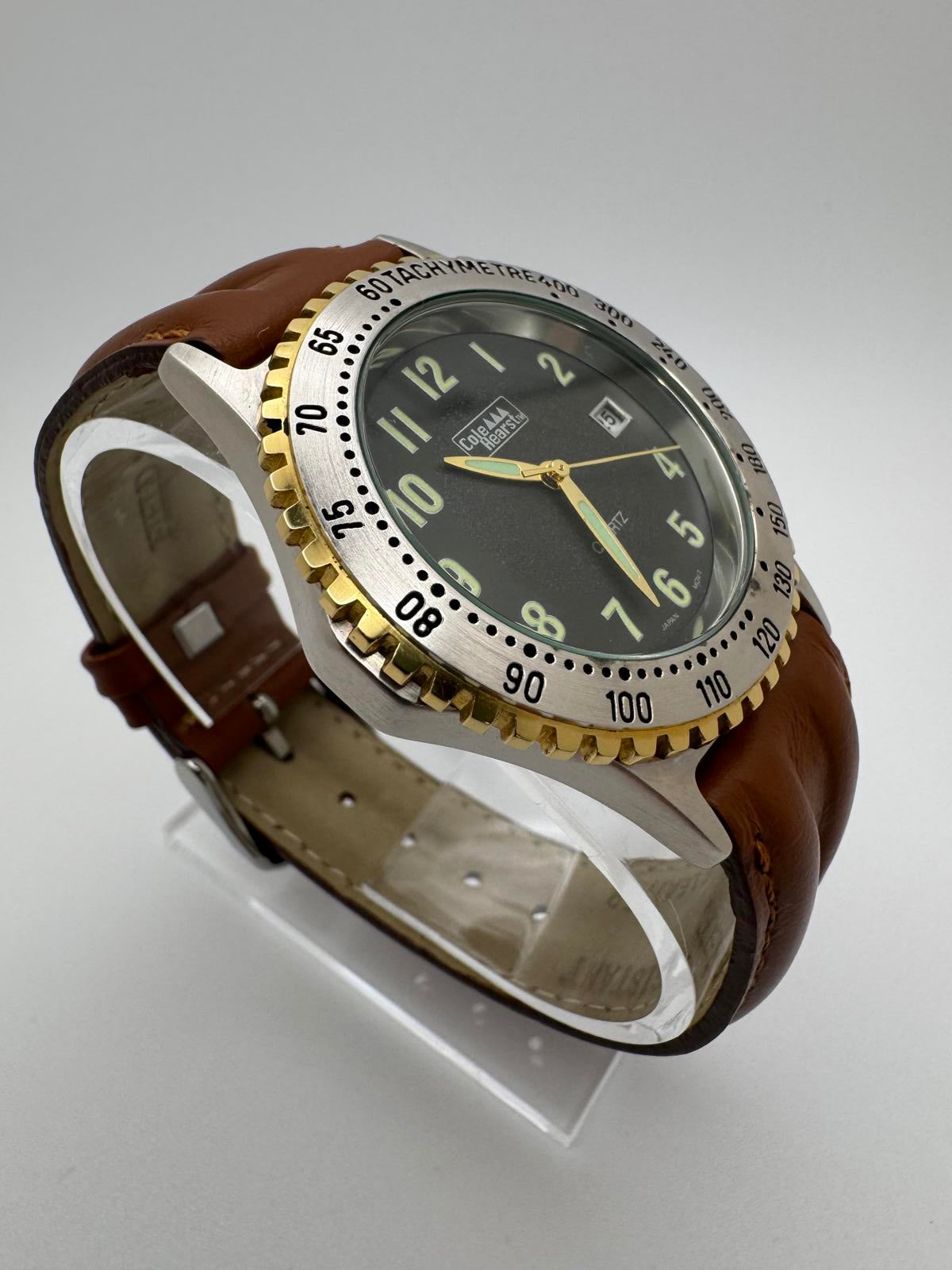 Cole Hearst Quartz Watch – 40 mm Two-Tone Bezel, Brown Leather, Box, New Battery