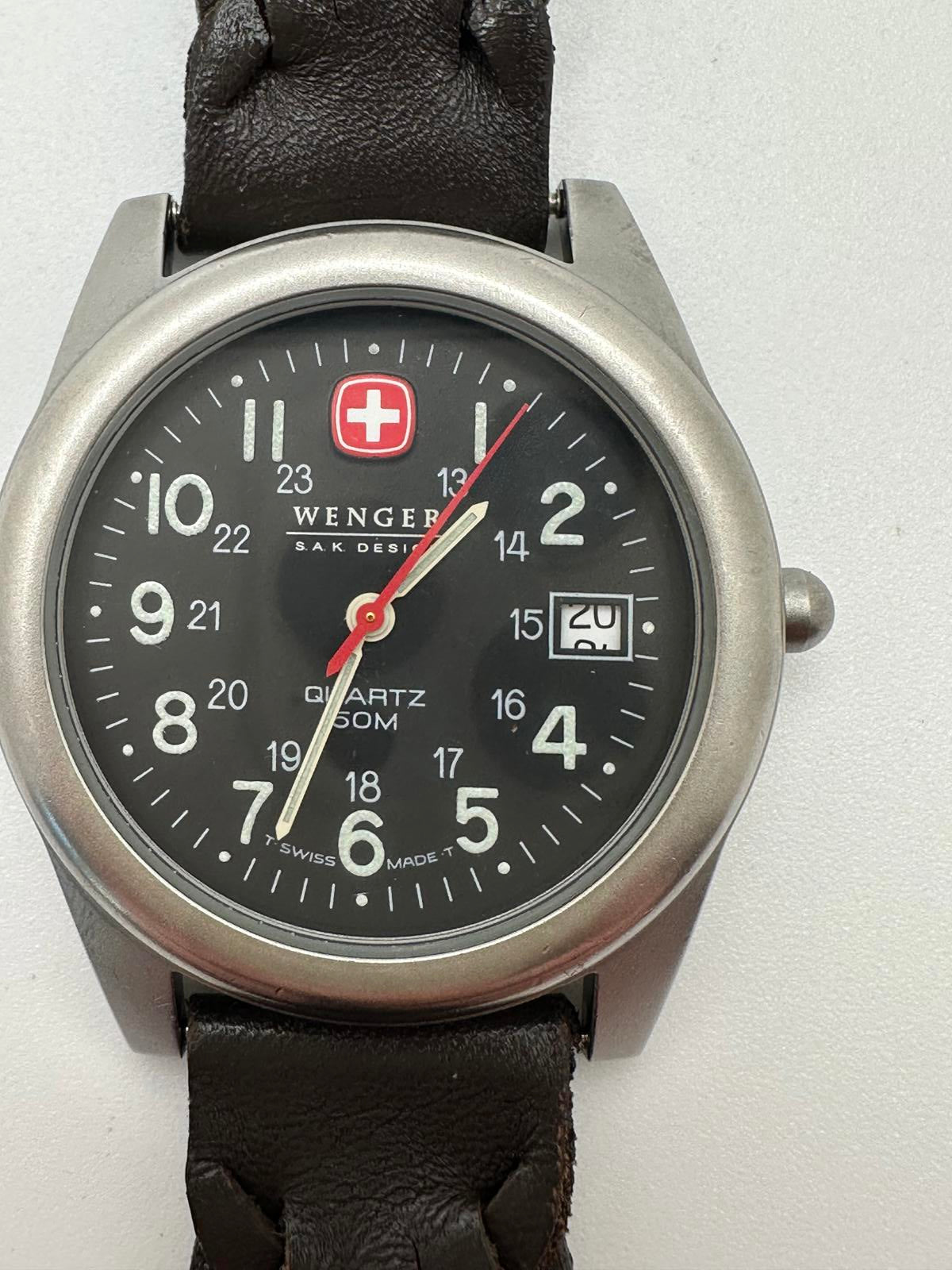 Wenger Swiss Quartz Field Watch 37mm Men’s Black Dial Date | Military Style