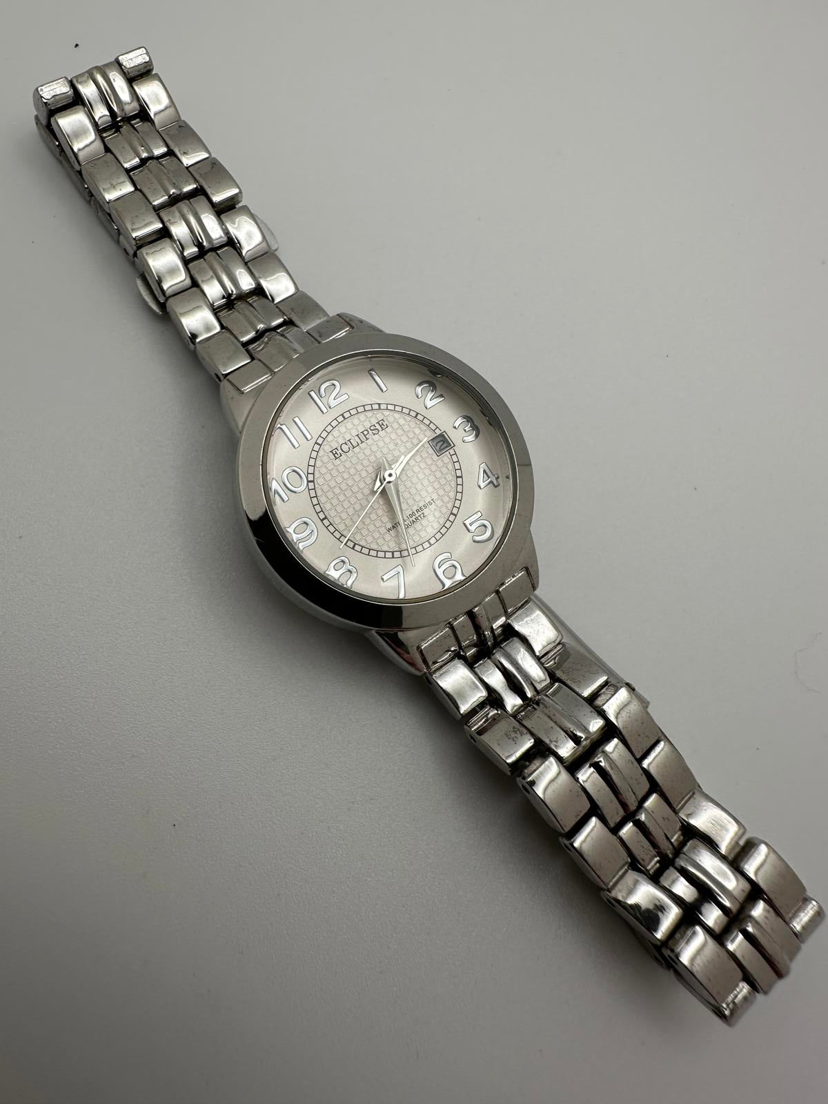 Eclipse Women’s Silver Watch 30mm – Fresh Battery, Date Window, Runs Great