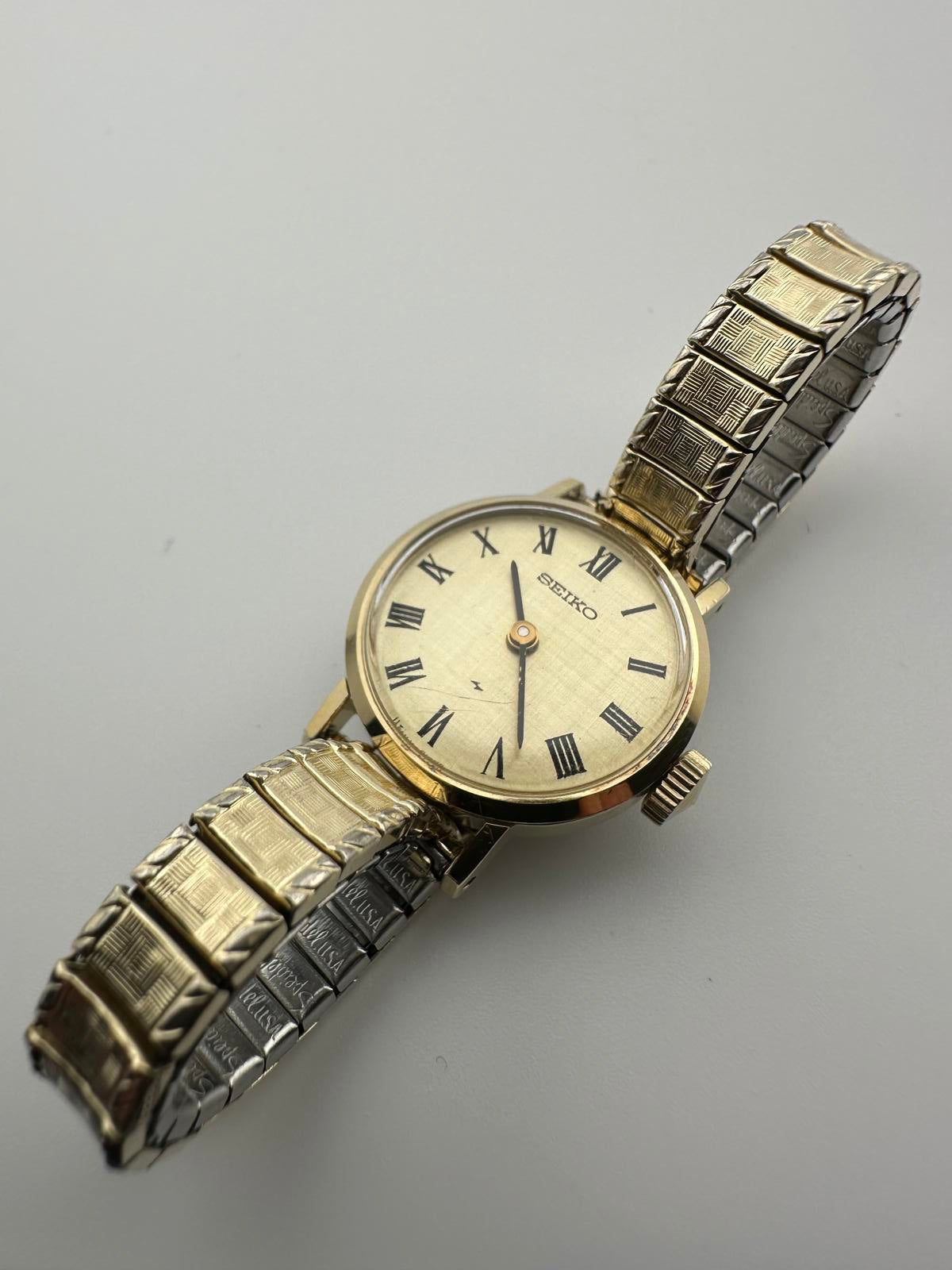 Vintage Seiko Women’s Automatic Watch Gold Roman Dial Petite 1970s