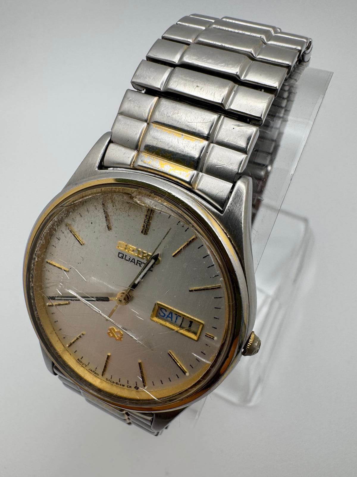 Seiko 5Y23 Quartz Day-Date Men’s Watch Two-Tone 35mm Japan — AS-IS