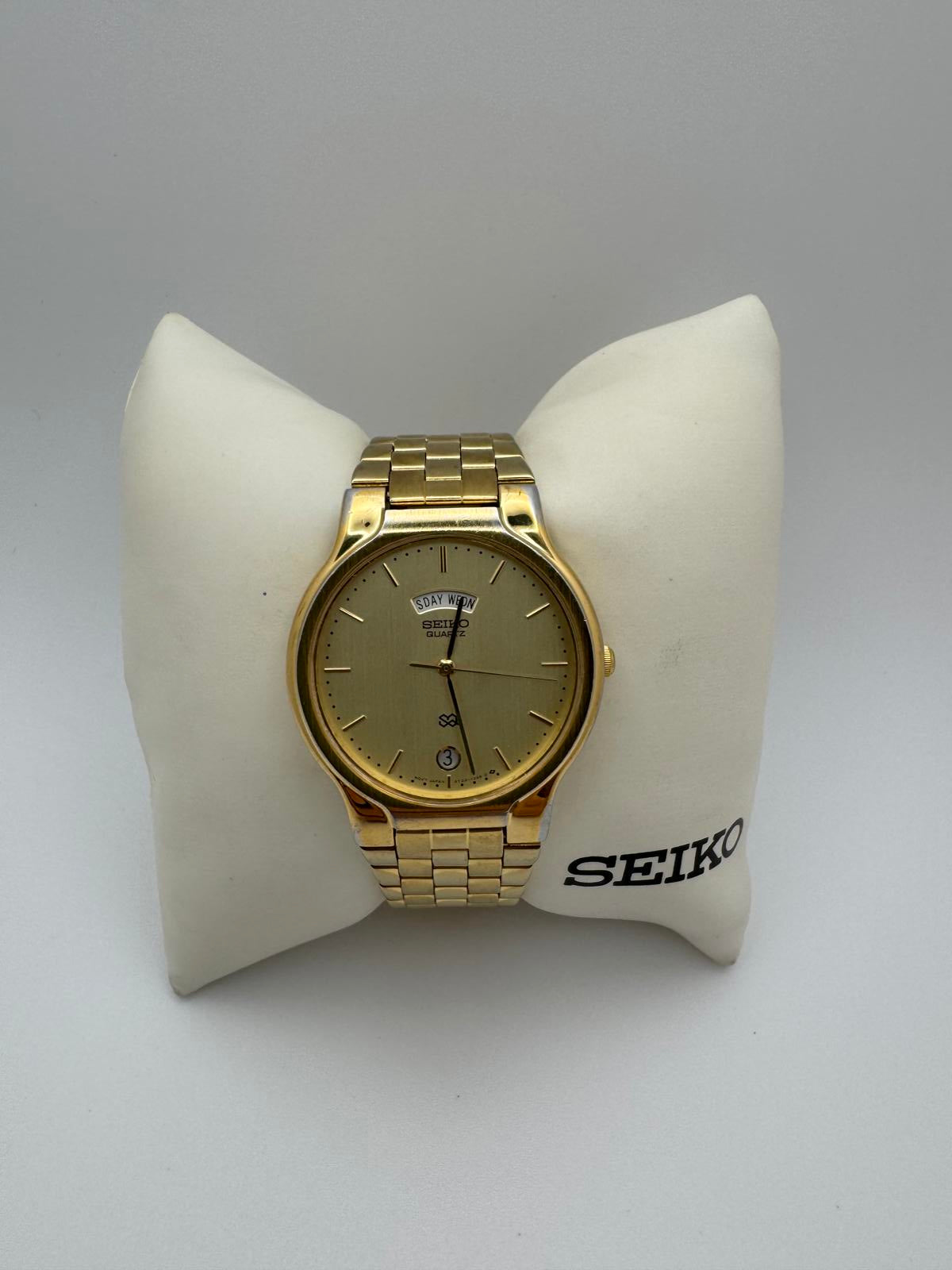 1990s Seiko Quartz Men’s Watch – Gold Tone Day Date 35mm Japan Vintage