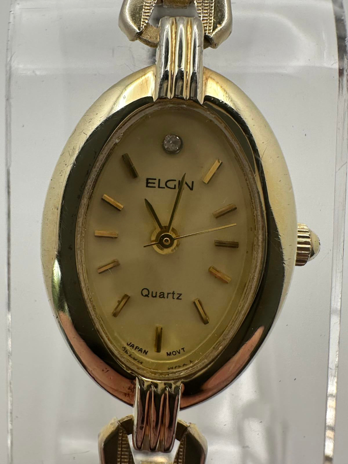 Vintage Elgin Women’s Quartz Watch Petite Gold Tone Stretch Band New Battery