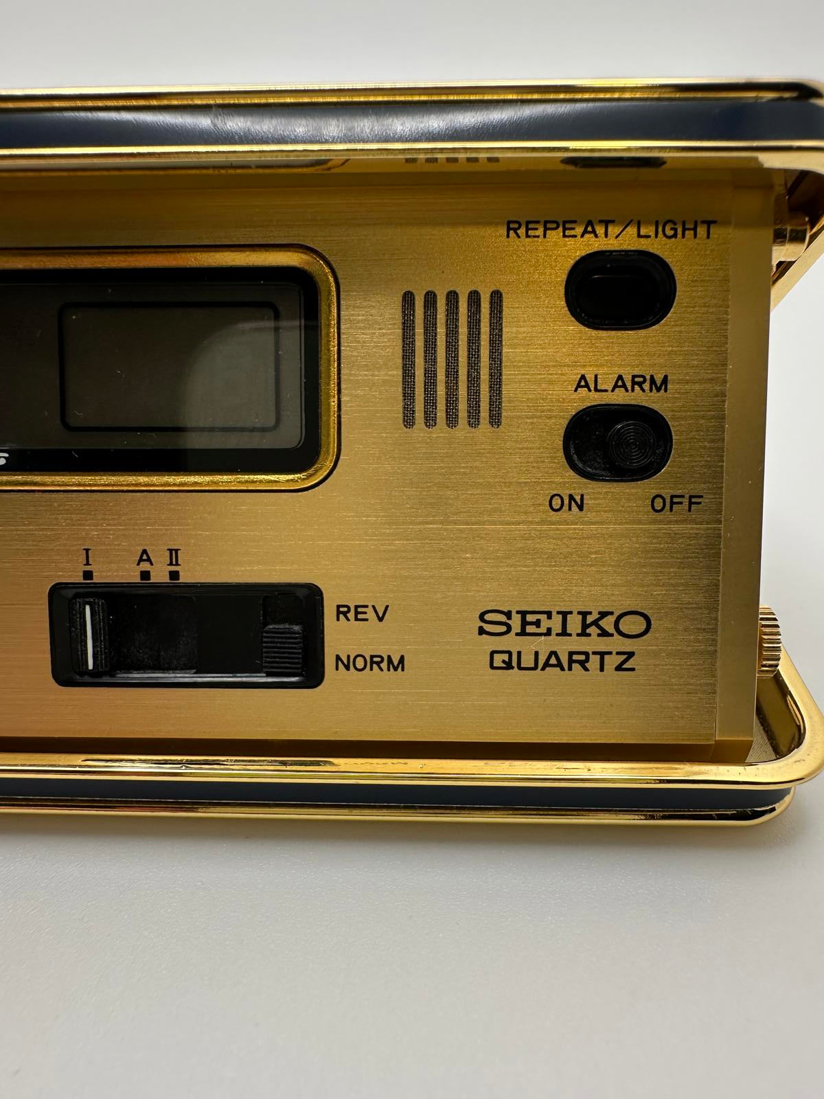Vintage Seiko Quartz Travel Alarm Desk Clock, Gold & Blue Tone, Parts or Repair