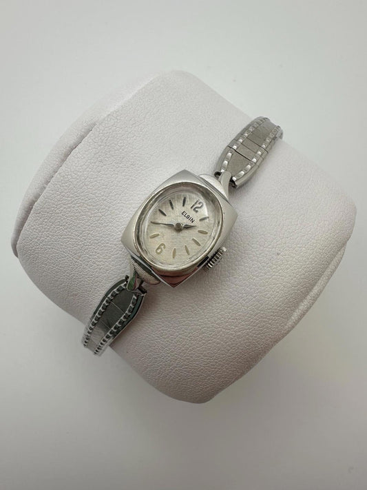 Vintage Elgin Womens Watch 10K RGP Bezel Manual Wind Textured Dial Admiral Band
