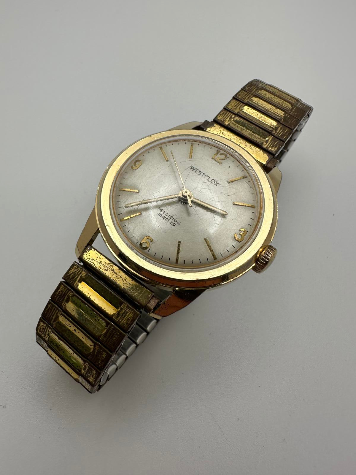 Vintage Westclox Mens Mechanical Watch Gold Tone 32mm Stretch Band | 1950-60s