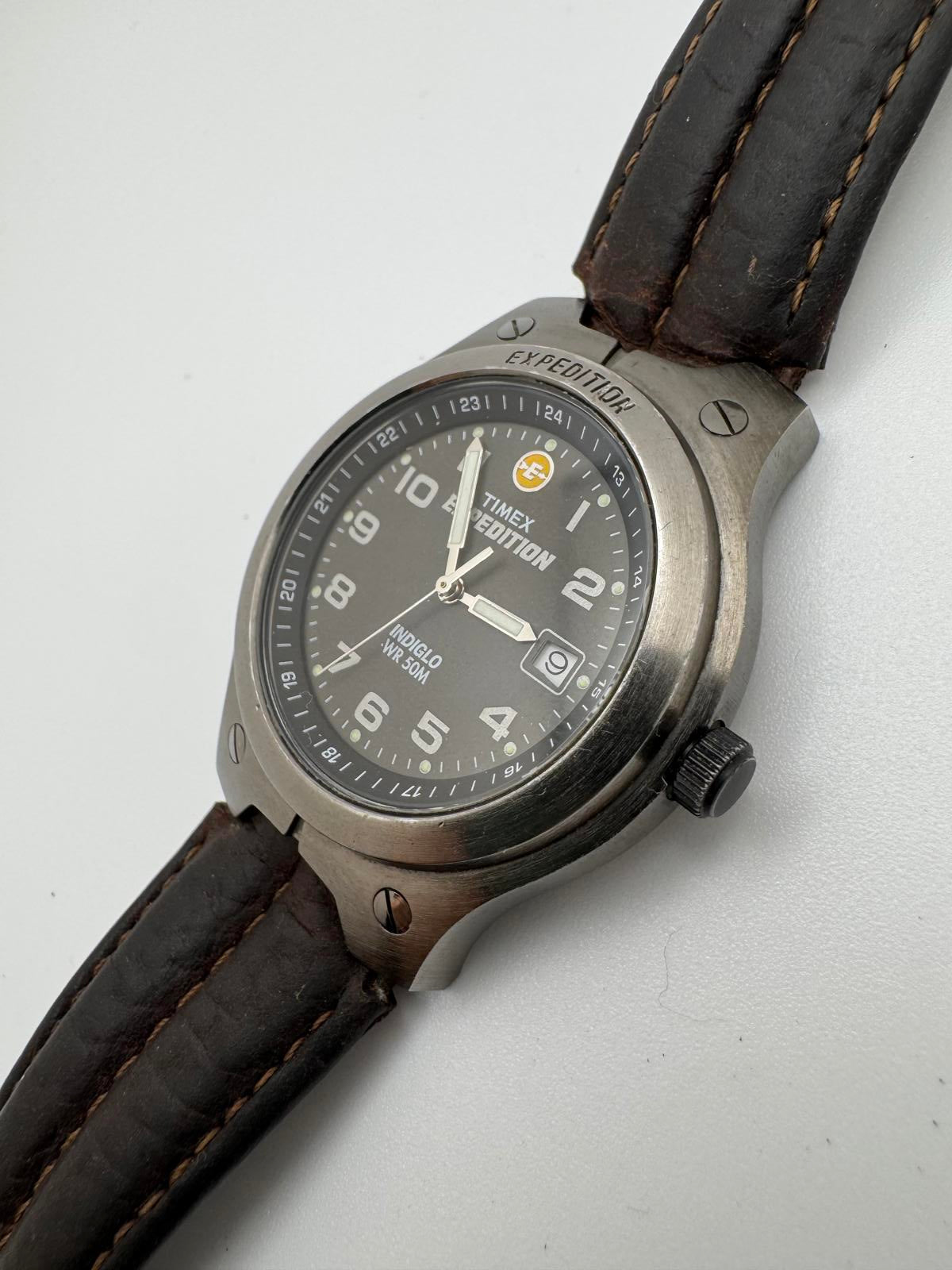 Timex Expedition 38mm Stainless Steel Quartz Watch with Brown Leather Band