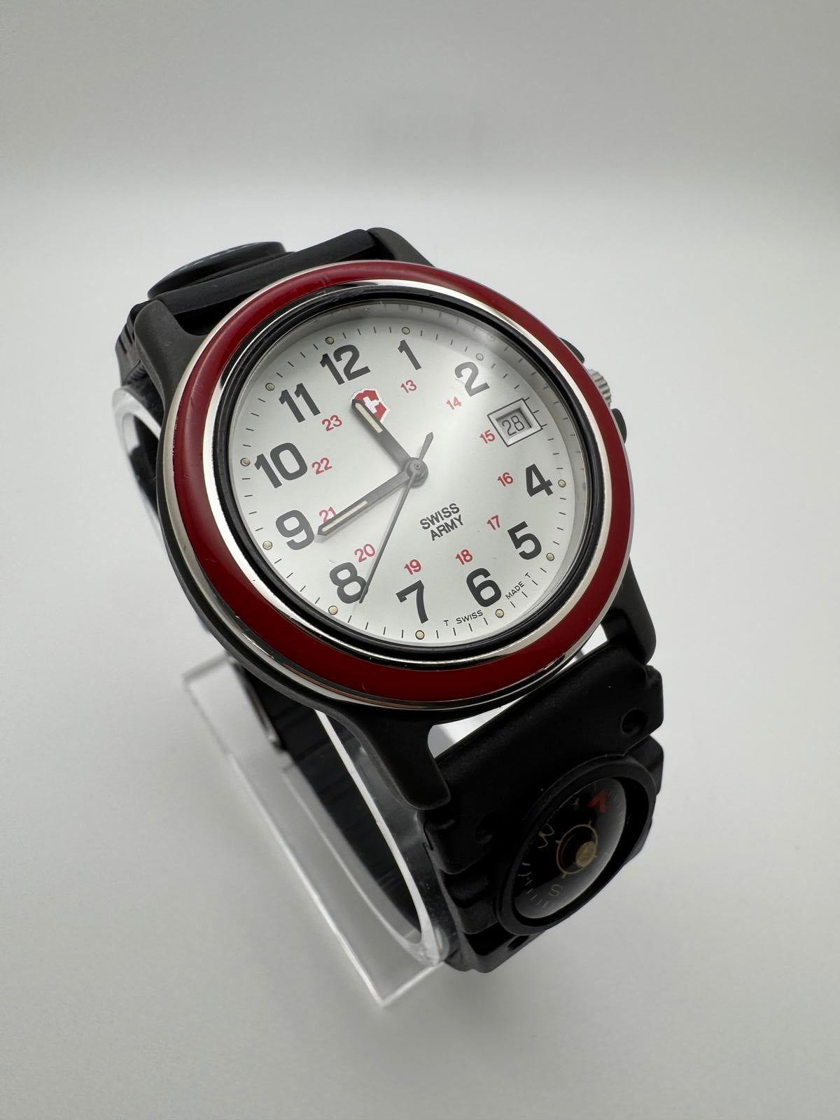 Swiss Army Brand Watch 36mm – White Dial, Date, Timex Indiglo Compass Band