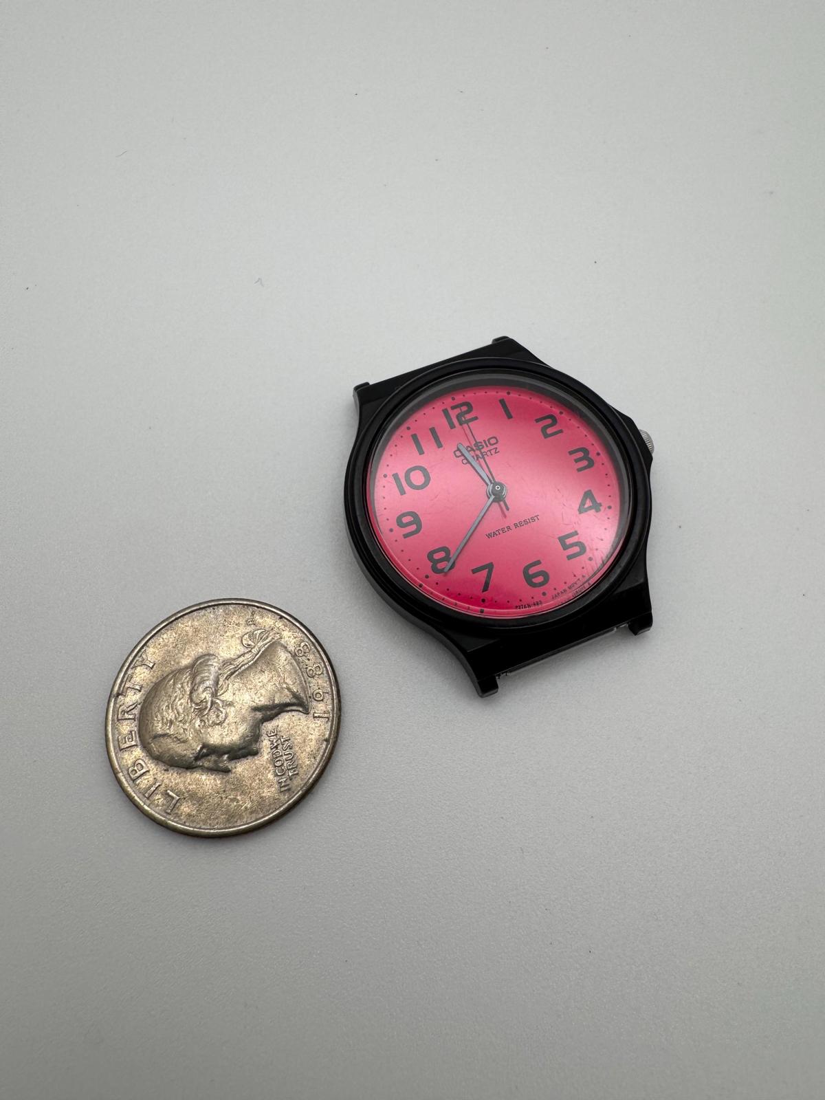 Vintage Casio Quartz Watch – Red/Pink Dial – 36mm – Fresh Battery – Japan Movement, MQ-24