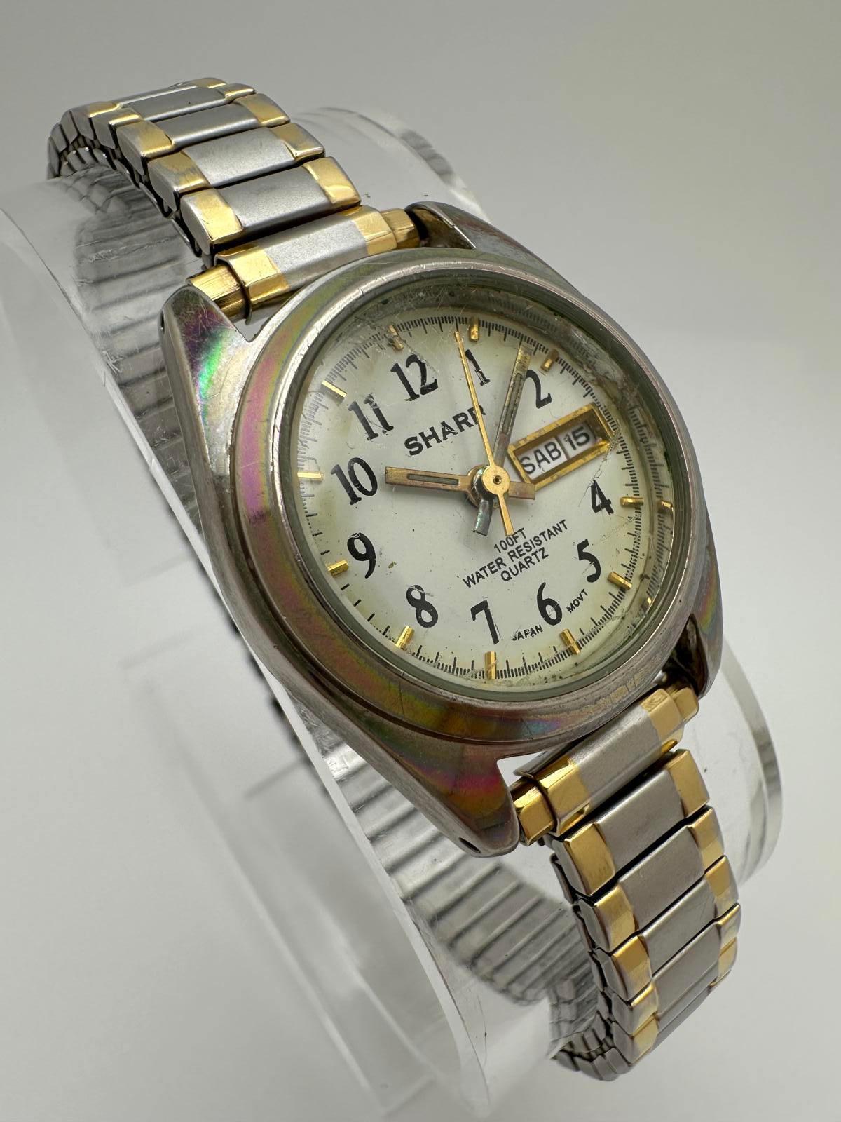 Vintage Sharp Women’s Quartz Watch 27mm Two-Tone Day Date Spanish/Eng