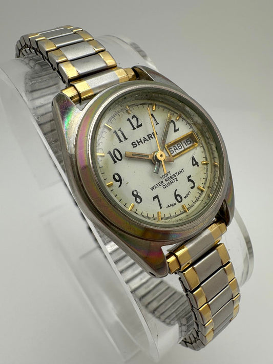 Vintage Sharp Women’s Quartz Watch 27mm Two-Tone Day Date Spanish/Eng