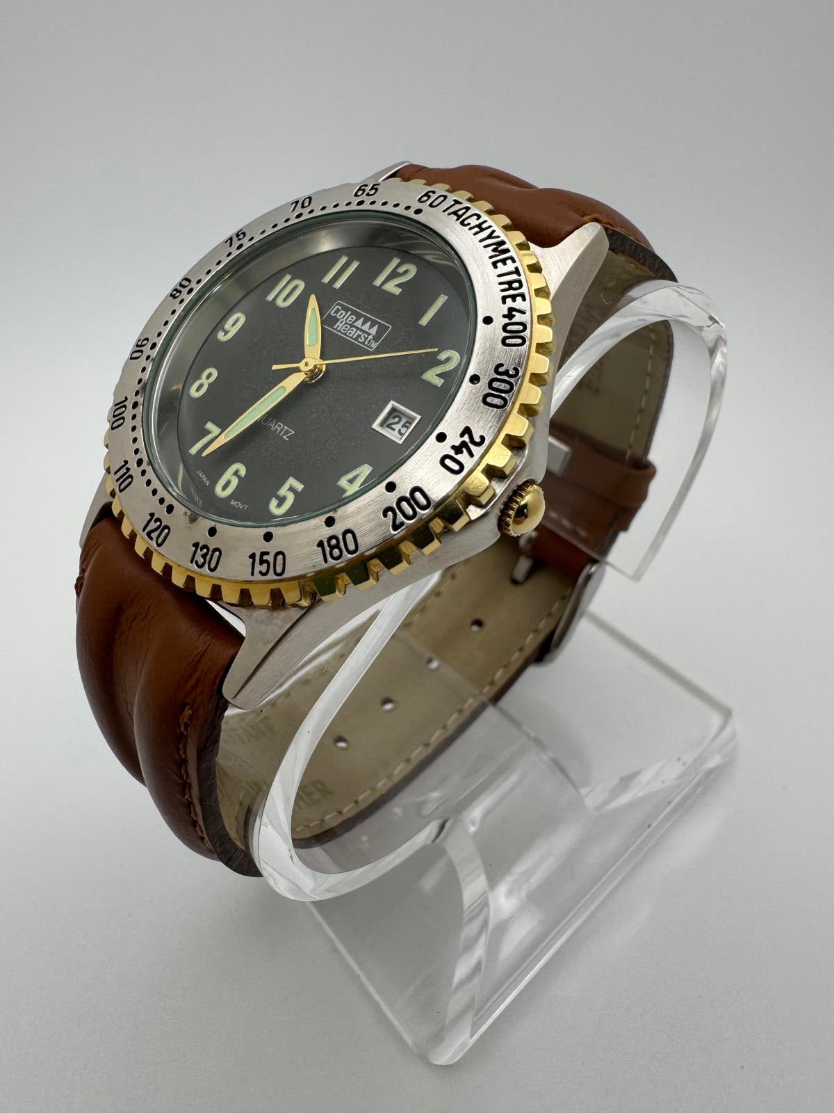 Cole Hearst Quartz Watch – 40 mm Two-Tone Bezel, Brown Leather, Box, New Battery