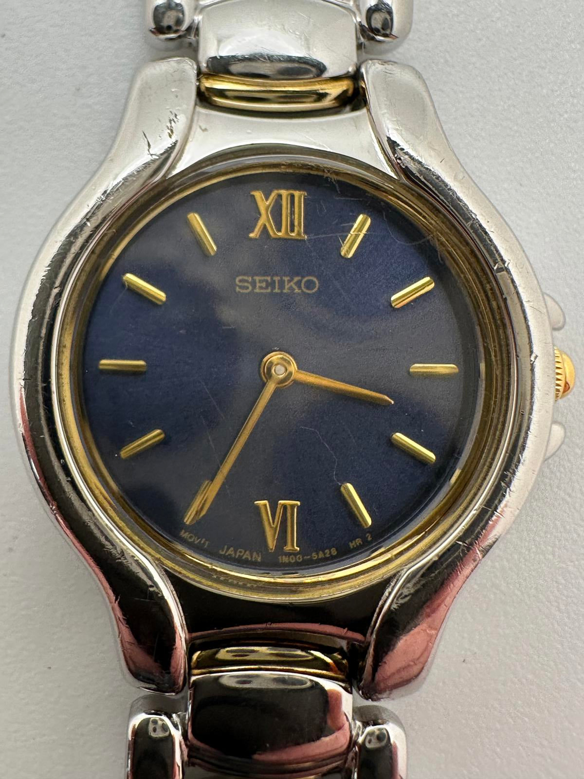 Women’s Seiko Quartz – 22mm Blue Dial, Two-Tone Bracelet, Fresh Battery, Cleaned