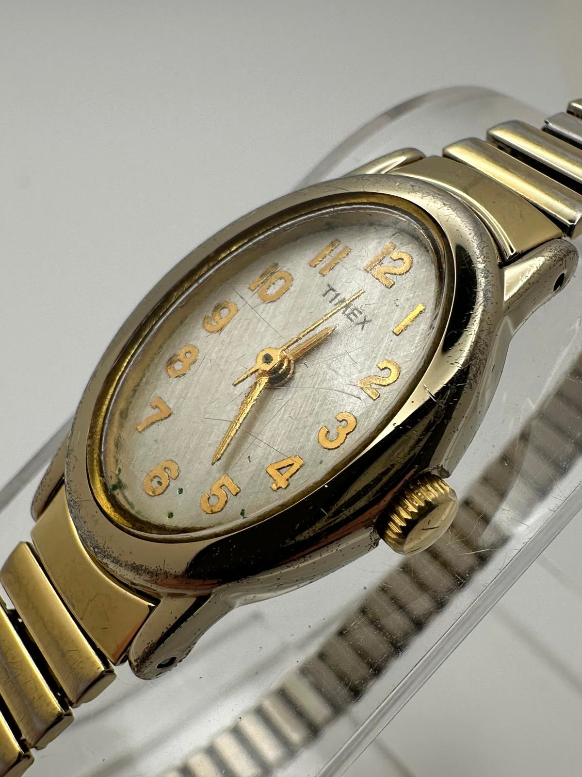 Vintage Timex Women’s Gold Tone Watch | 18mm | Fresh Battery | Stretch Band