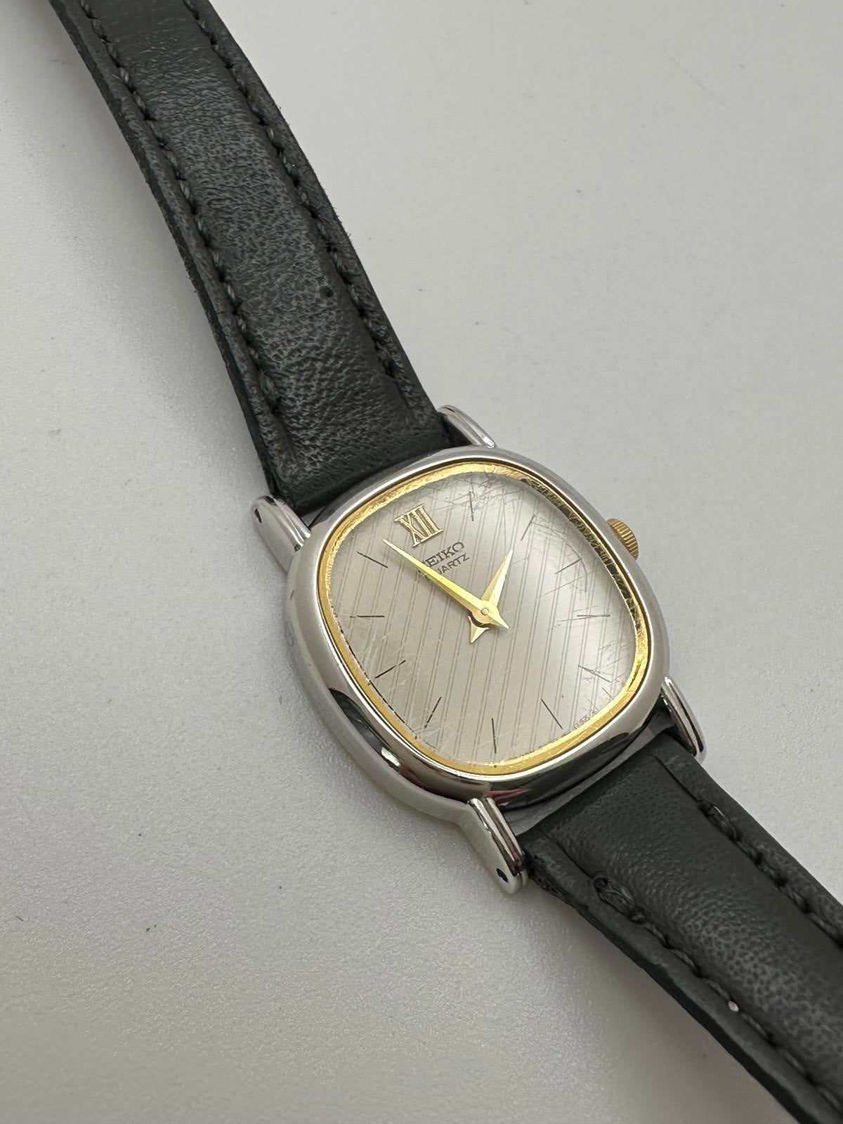 Vintage Seiko Quartz Watch 20mm Cream Dial Gold Accents Genuine Seiko Leather