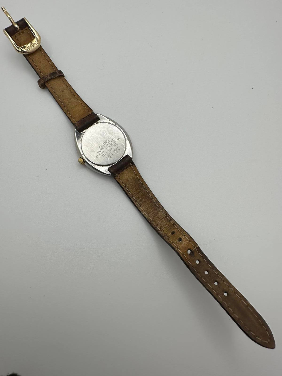 Vintage Seiko 28mm Cream Dial Quartz Watch w/ Pulsar Leather Strap