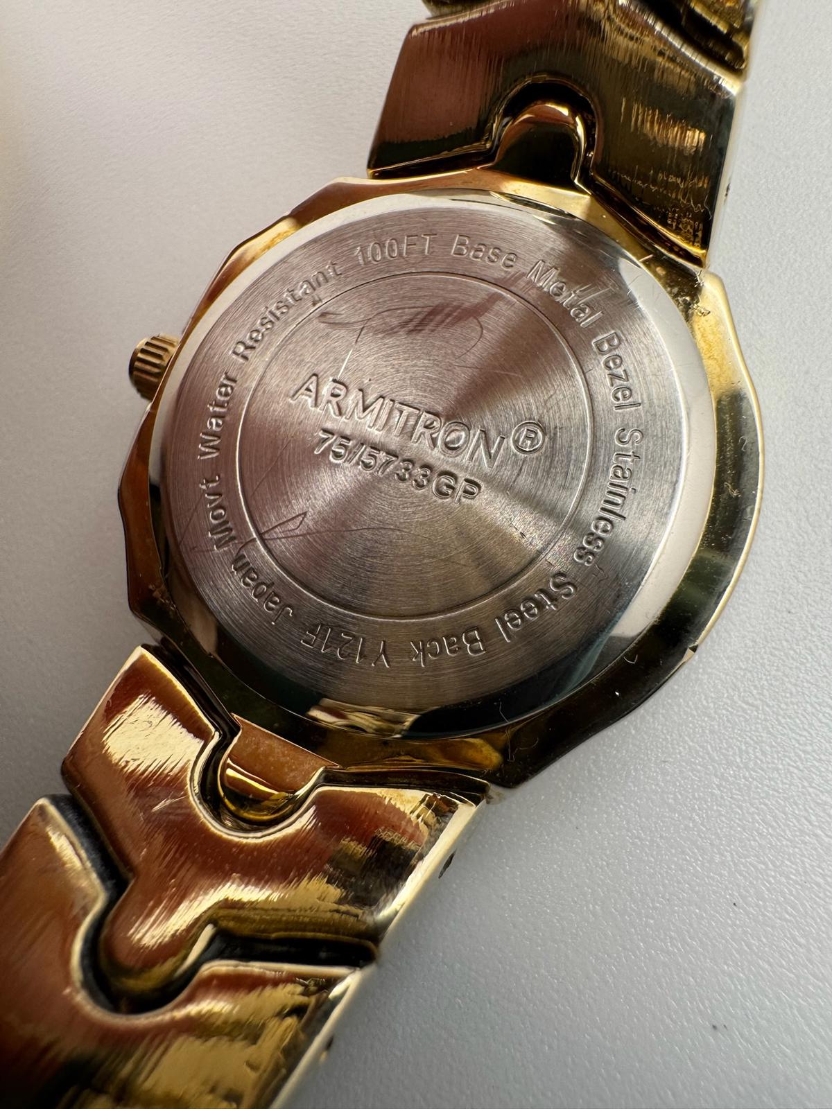 Armitron Gold Watch | Crystal Bezel, 28mm, New Battery