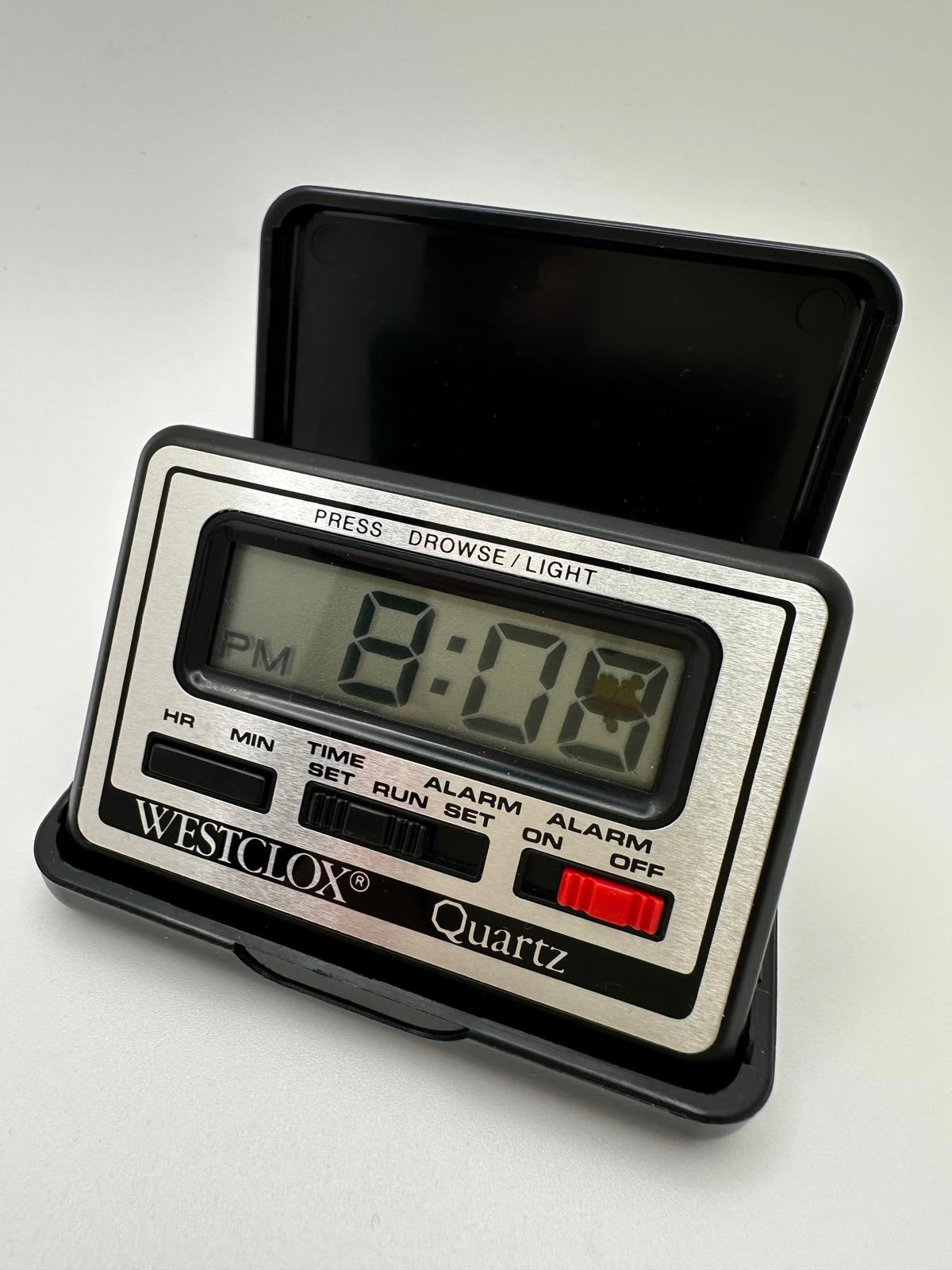 Vintage Westclox Quartz Digital Travel Alarm Clock Black Silver 1980s