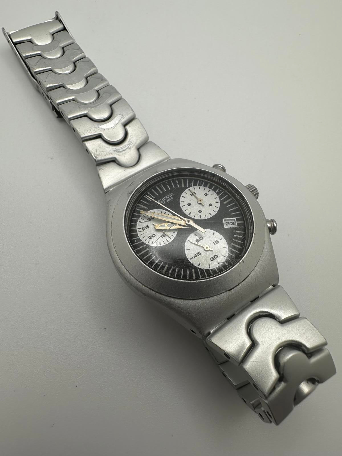 Vintage Swatch Mens Chronograph Watch 35mm Stainless Steel New Battery