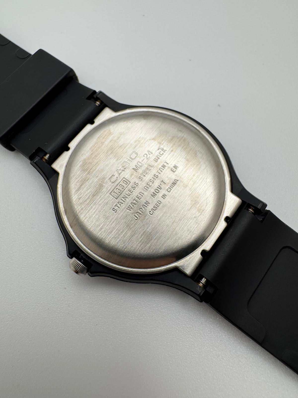 Casio MQ-24 Classic Black Quartz Watch – White Dial Japan Movement New Battery