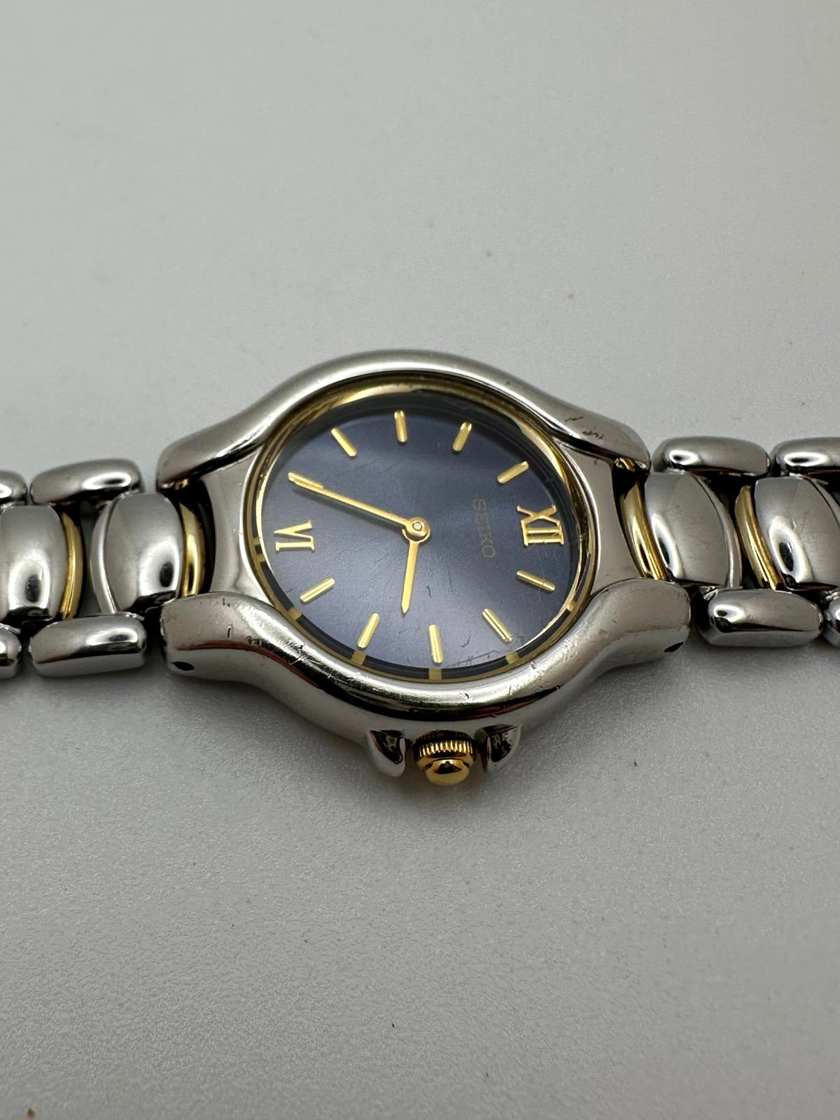 Women’s Seiko Quartz – 22mm Blue Dial, Two-Tone Bracelet, Fresh Battery, Cleaned