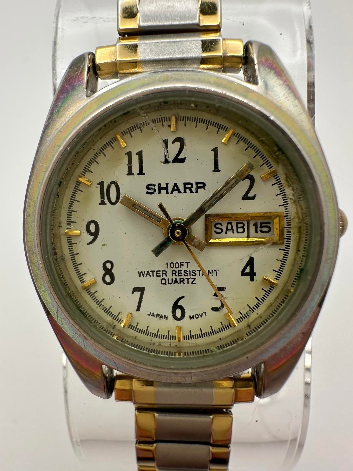 Vintage Sharp Women’s Quartz Watch 27mm Two-Tone Day Date Spanish/Eng