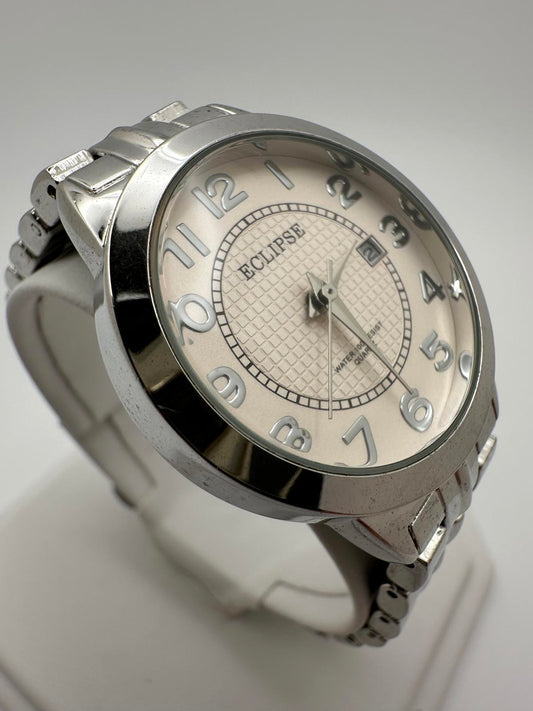 Eclipse Women’s Silver Watch 30mm – Fresh Battery, Date Window, Runs Great