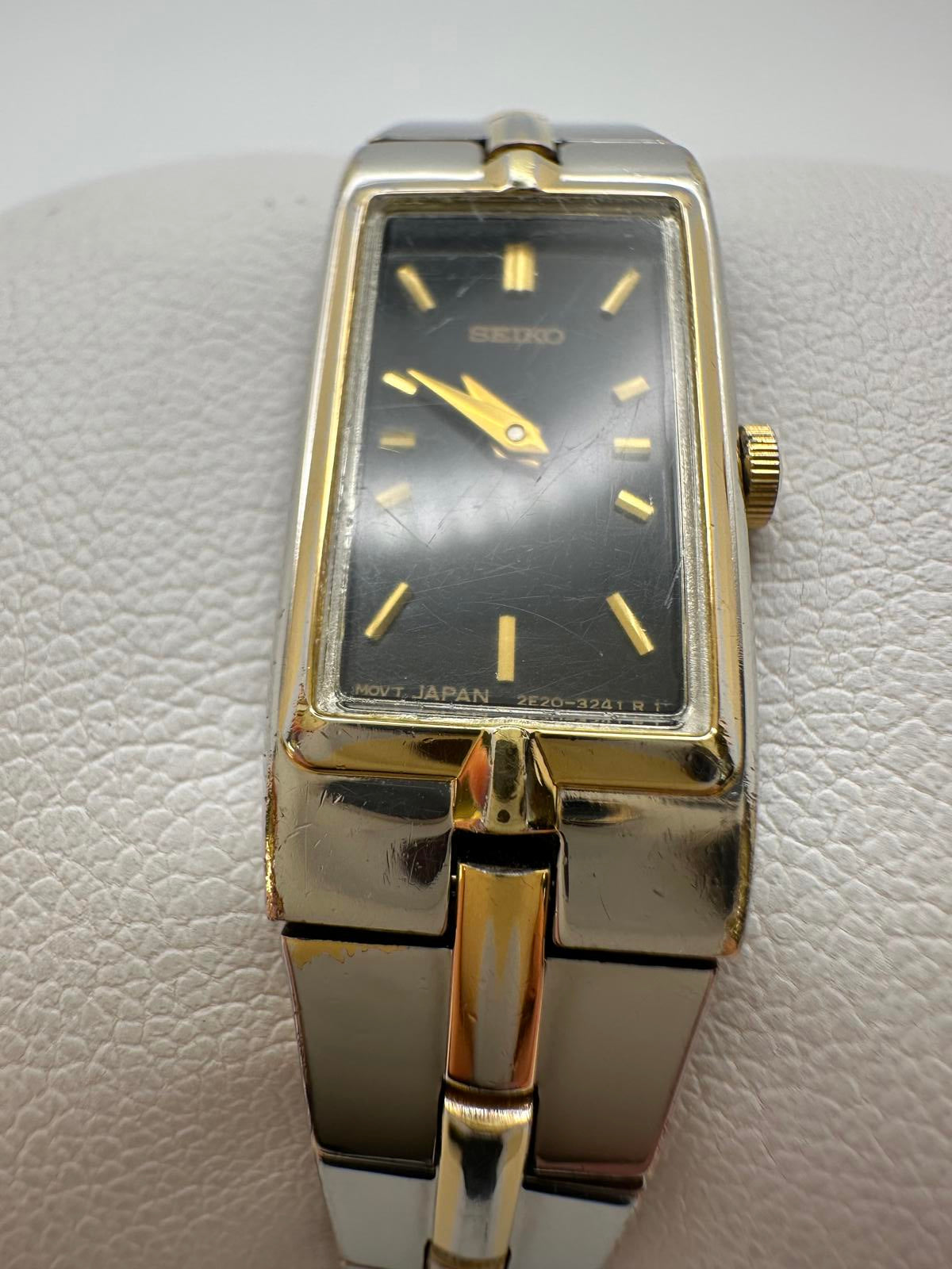 Seiko Women’s Rectangular Black Dial Watch – Two Tone – 13mm, Vintage Minimalist