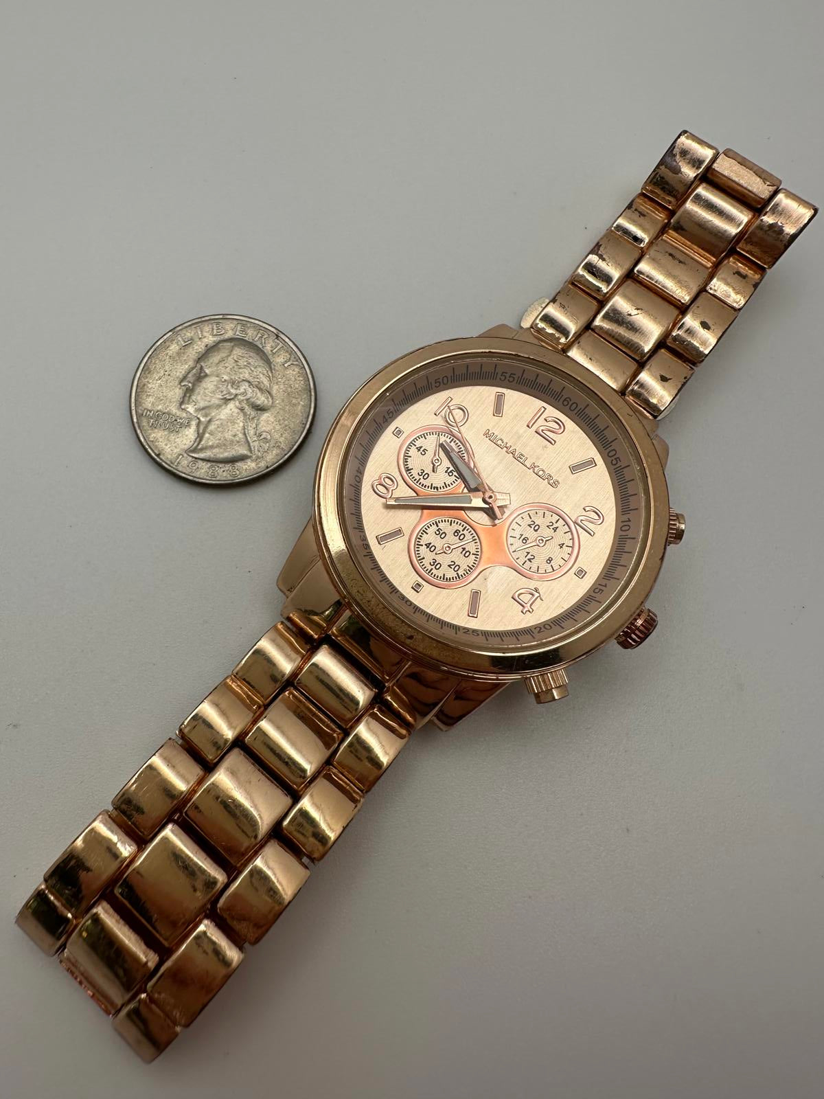 Michael Kors Rose Gold Chronograph-Style Watch – 37.5mm, Quartz, Fresh Battery