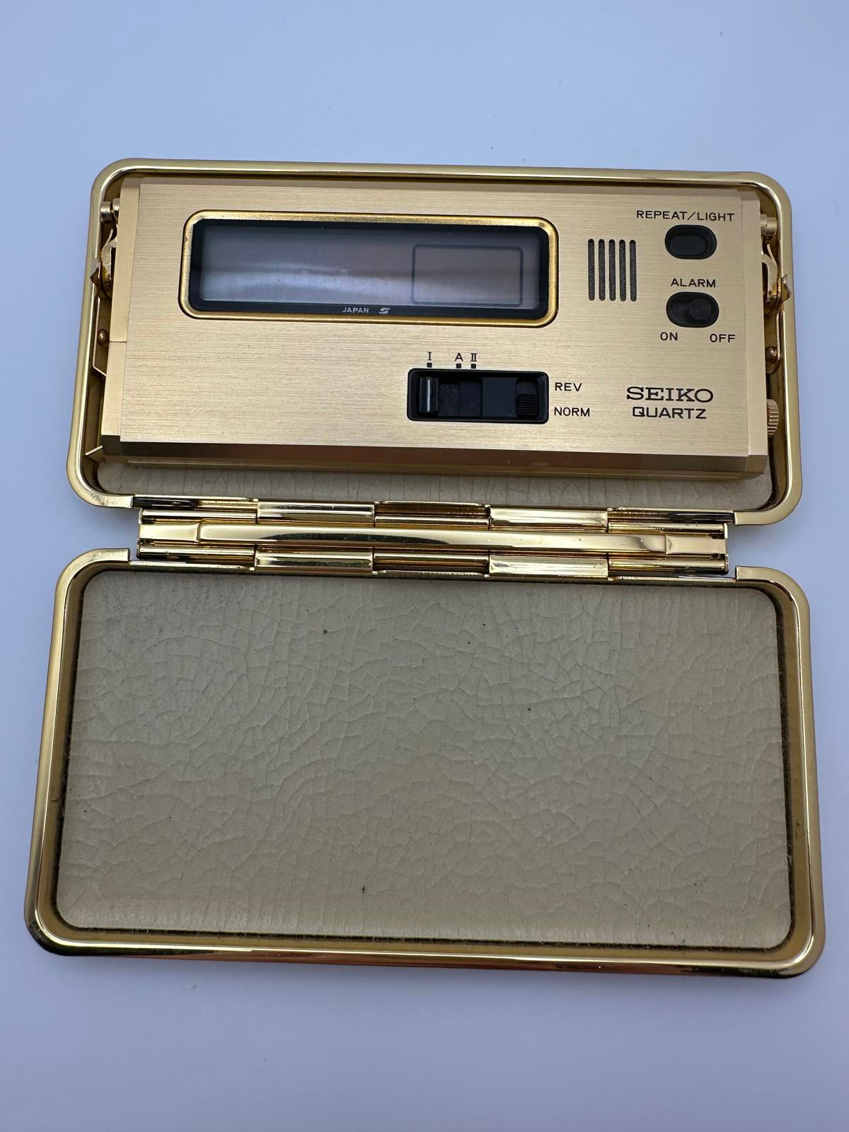 Vintage Seiko Quartz Travel Alarm Desk Clock, Gold & Blue Tone, Parts or Repair