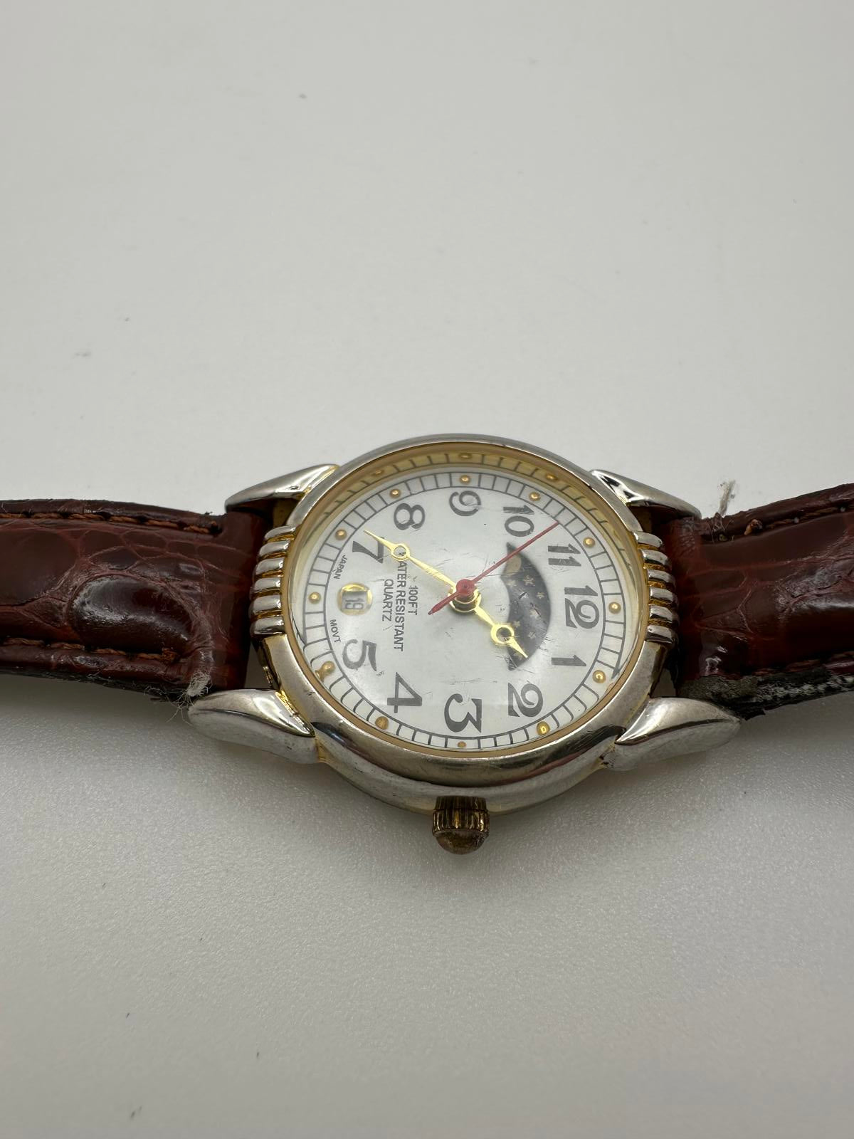 Vintage White Stag Quartz Moonphase Date Watch 27mm | Japan | Fresh Battery