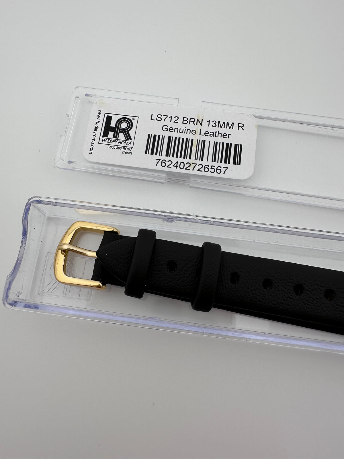 Hadley-Roma Genuine Leather Watch Band 13mm Dark Brown Gold Buckle, alternate view 7