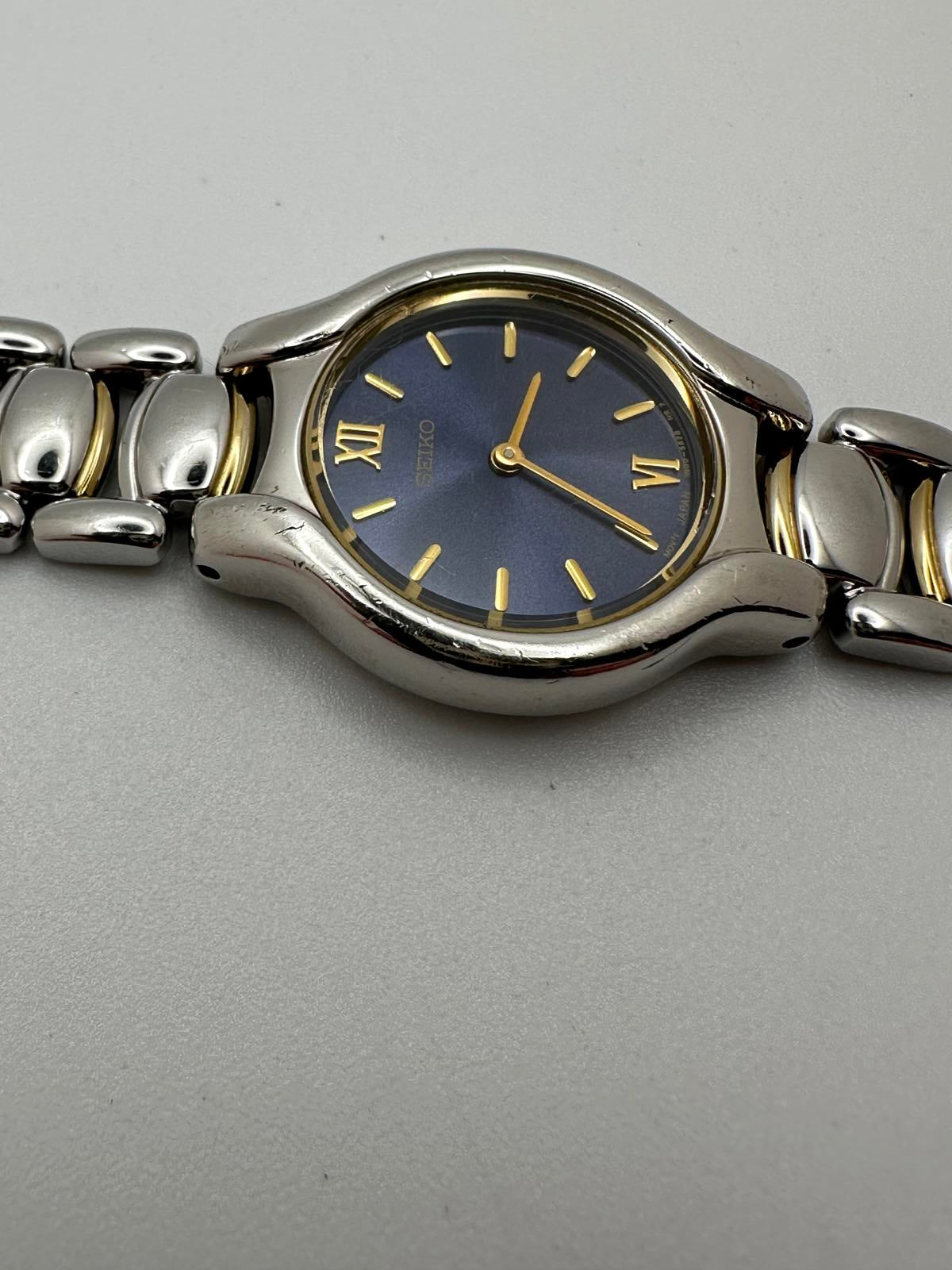 Women’s Seiko Quartz – 22mm Blue Dial, Two-Tone Bracelet, Fresh Battery, Cleaned
