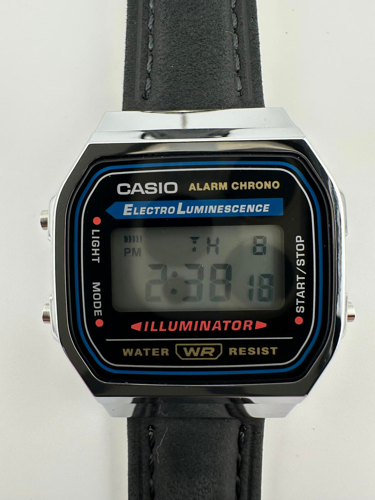Casio Vintage Digital Watch Black Leather Band Original Steel Bracelet Box