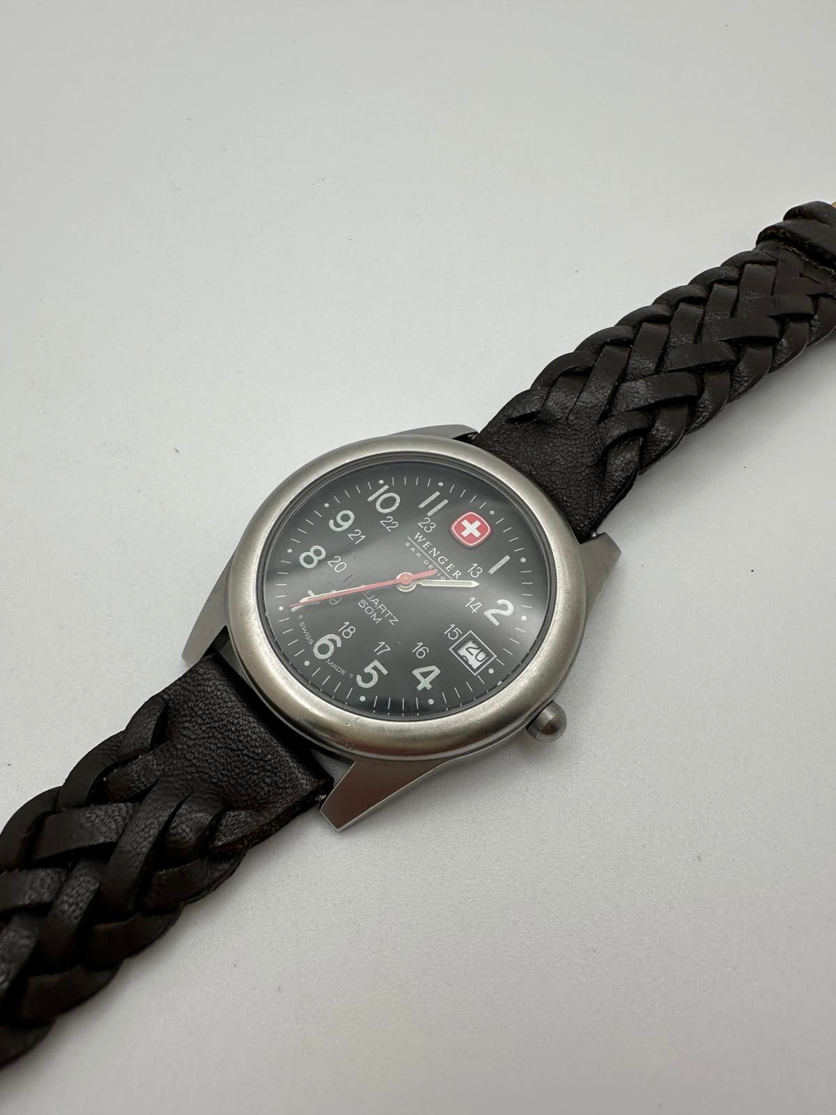 Wenger Swiss Quartz Field Watch 37mm Men’s Black Dial Date | Military Style