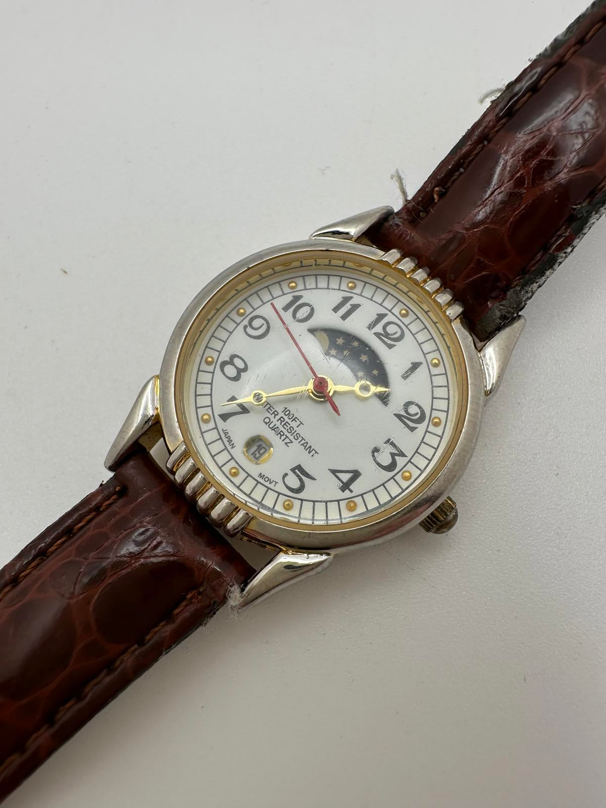 Vintage White Stag Quartz Moonphase Date Watch 27mm | Japan | Fresh Battery