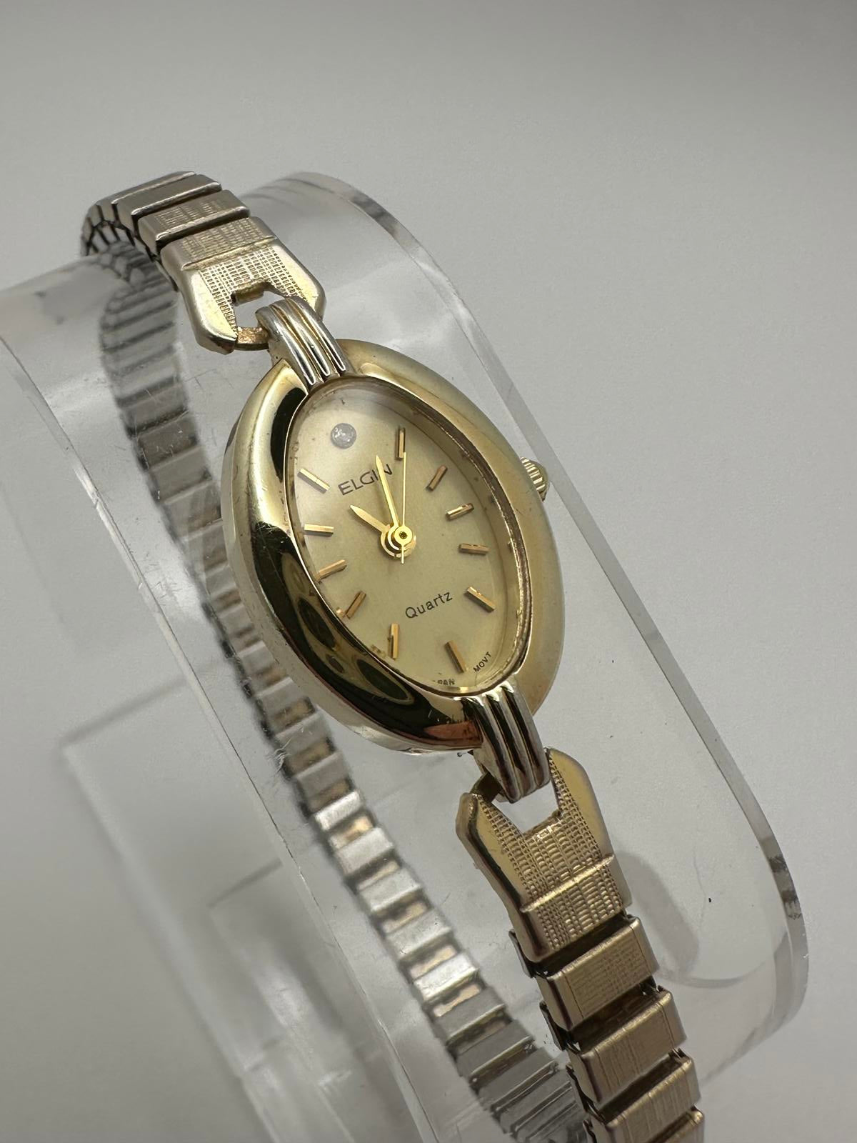 Vintage Elgin Women’s Quartz Watch Petite Gold Tone Stretch Band New Battery