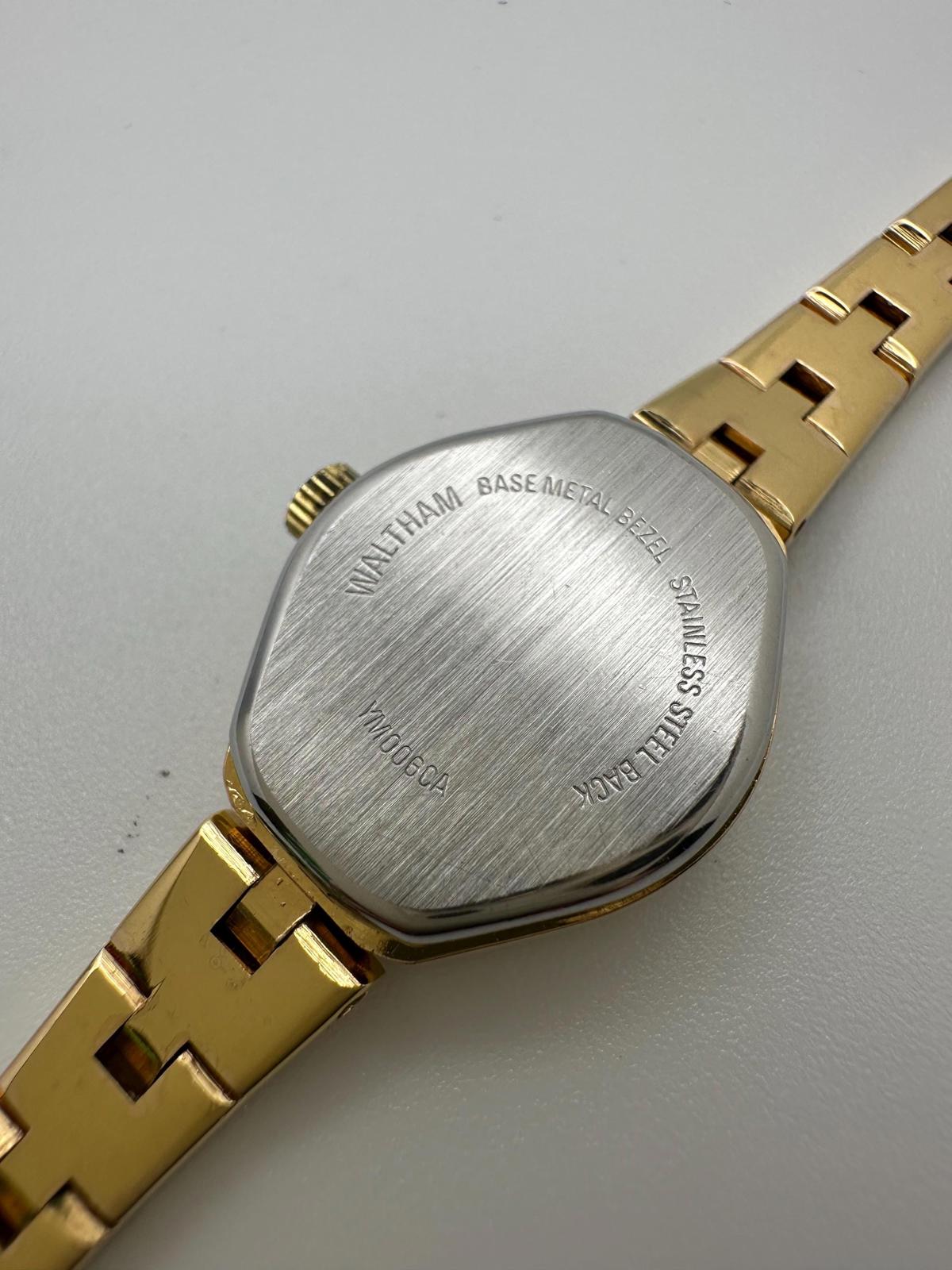 Vintage Waltham Women’s Quartz Watch Gold Tone Oval 1980s Japan Movement Retro