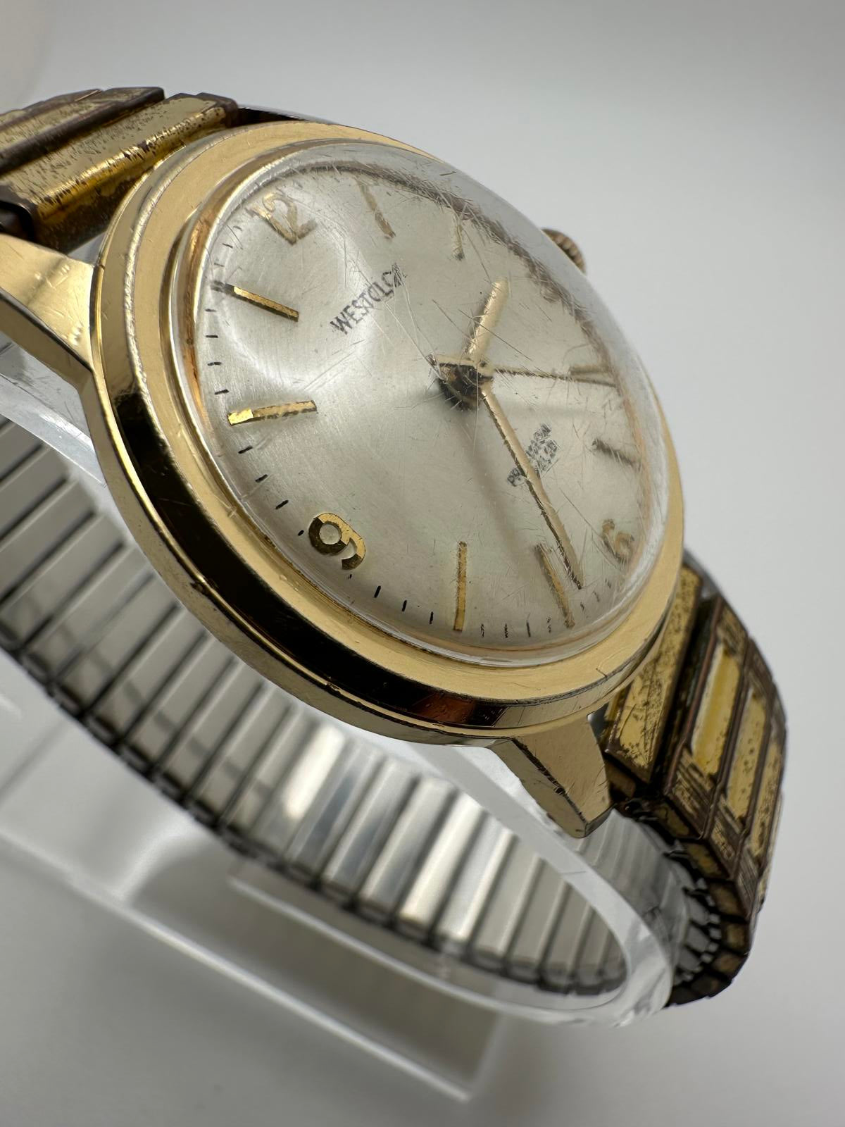 Vintage Westclox Mens Mechanical Watch Gold Tone 32mm Stretch Band | 1950-60s