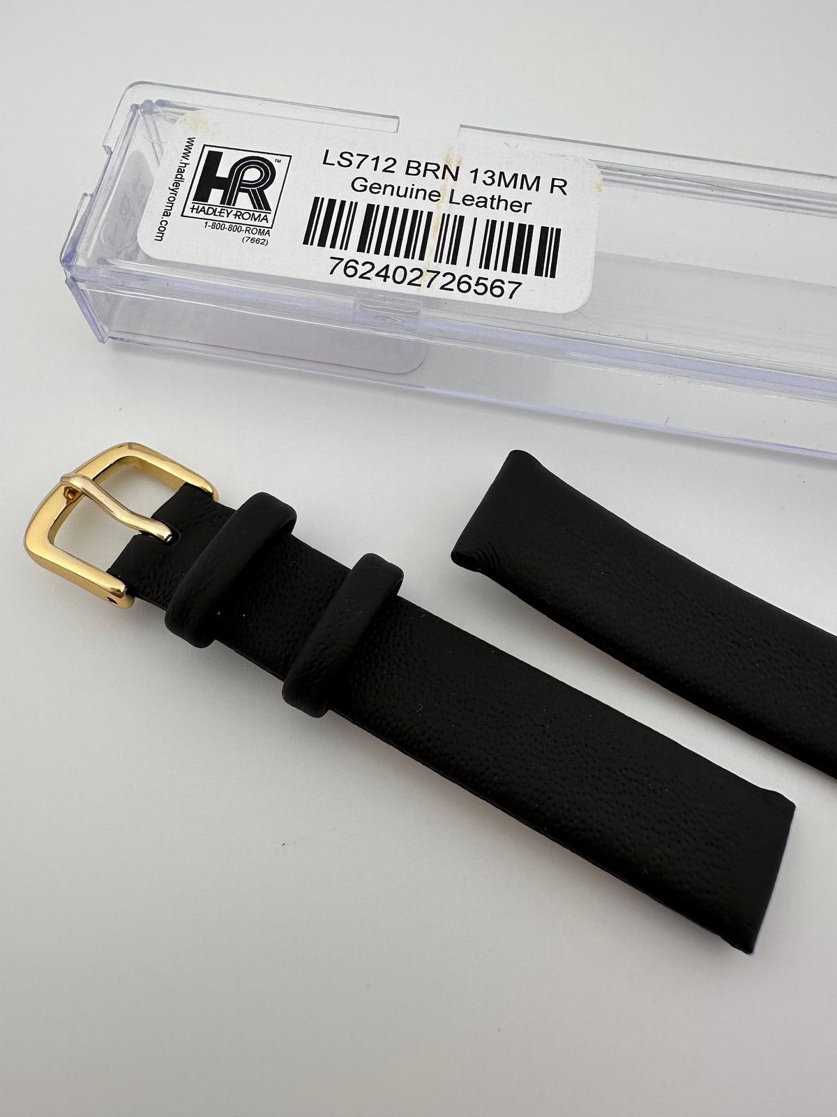 Hadley-Roma Genuine Leather Watch Band 13mm Dark Brown Gold Buckle